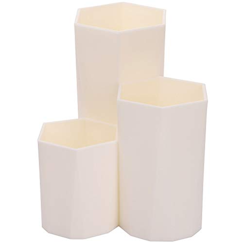 LoveBB 3-Slot Plastic Makeup Brush Holder Organizer - Beige Cosmetic Storage Cup for Vanity, Desk & Bathroom Countertops | Perfect for Makeup Brushes, Eyeliners & Beauty Tools Organization