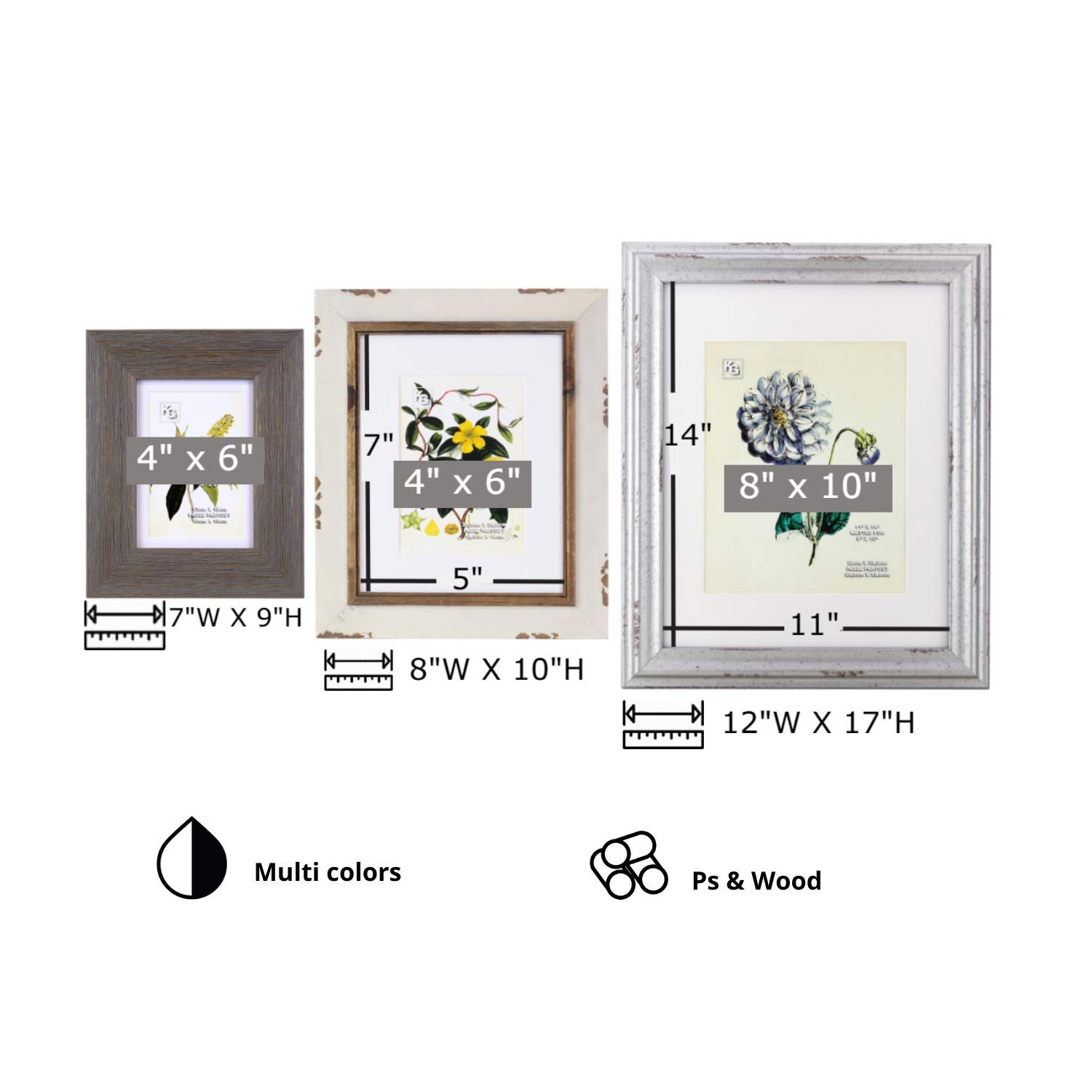 Kieragrace KG Farmhouse Frame Gallery Set - Set of 7 Rustic Wooden Picture Frames for Wall Decor, Living Room, Bedroom & Office Display