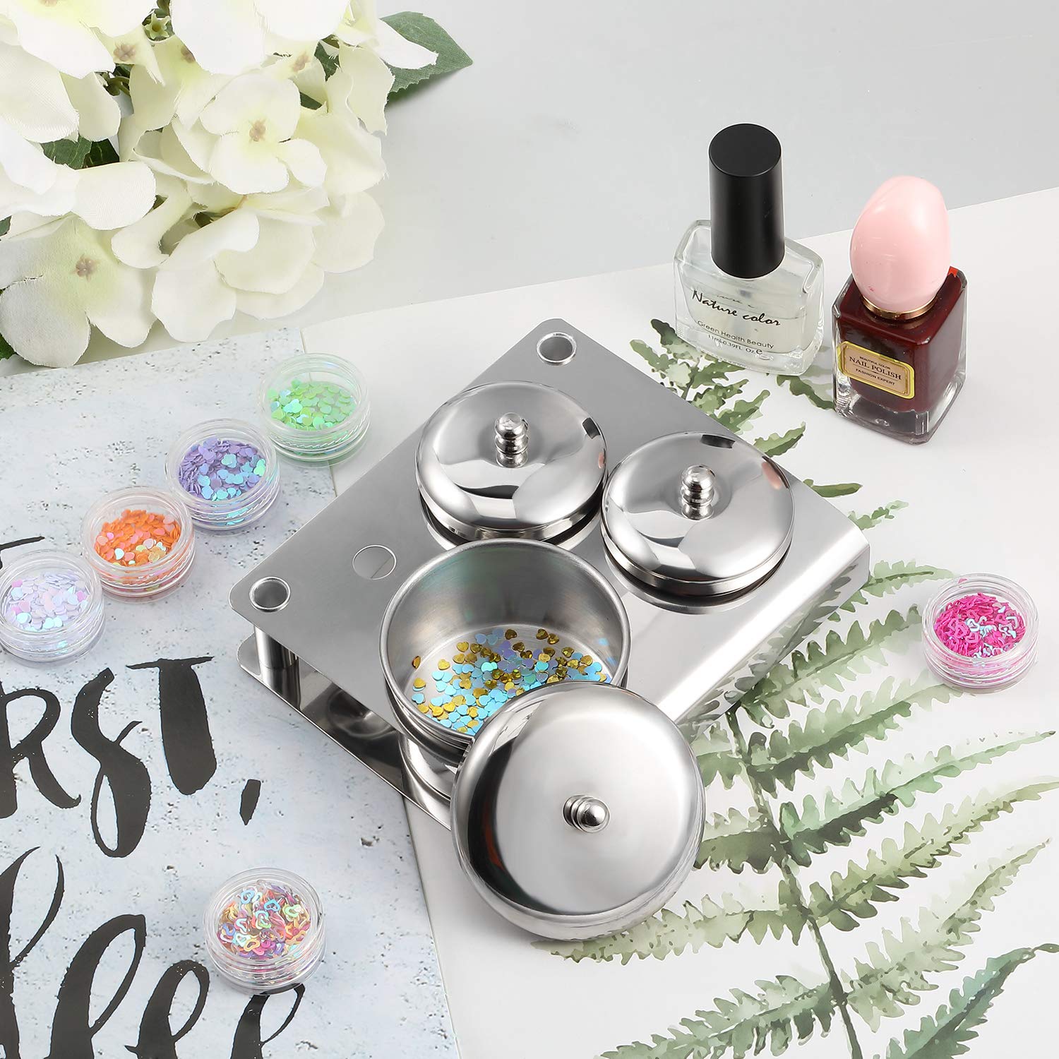 3-Piece Acrylic Liquid & Powder Containers with Stainless Steel Lids - Nail Art Design Tools for Gel Polish, Acrylic Powder & Nail Glitter Storage | Perfect for Salon & Home Manicure Stations