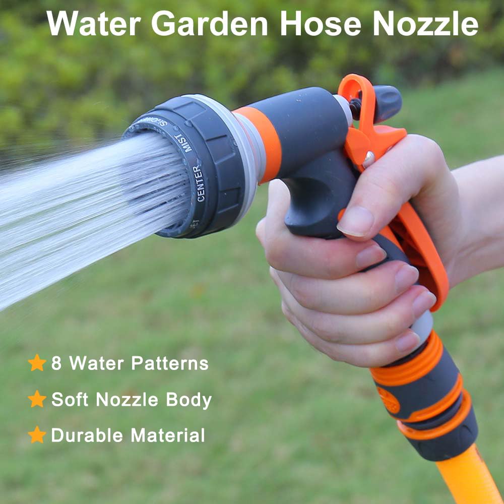 Heavy Duty Garden Hose Nozzle with 8 Adjustable Spray Patterns - High Pressure Water Nozzle for Gardening, Car Washing, Pet Bathing & Outdoor Cleaning | Perfect for Lawn Care, Plant Watering and Household Use