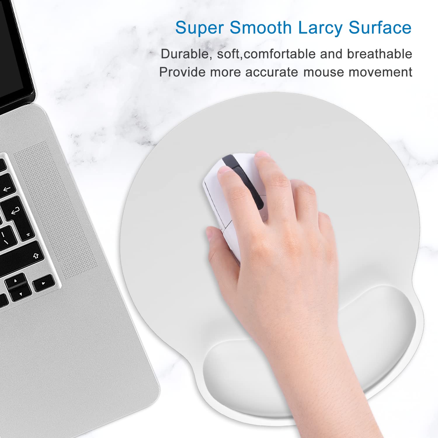 Ergonomic Mouse Pad with Wrist Rest - 2 Pack Non-Slip Rubber Base Mousepad for Office & Gaming - Wireless Mouse Compatible, Cute Desk Decor Accessories (White) - Perfect for Computer Workstations & Home Office Setups