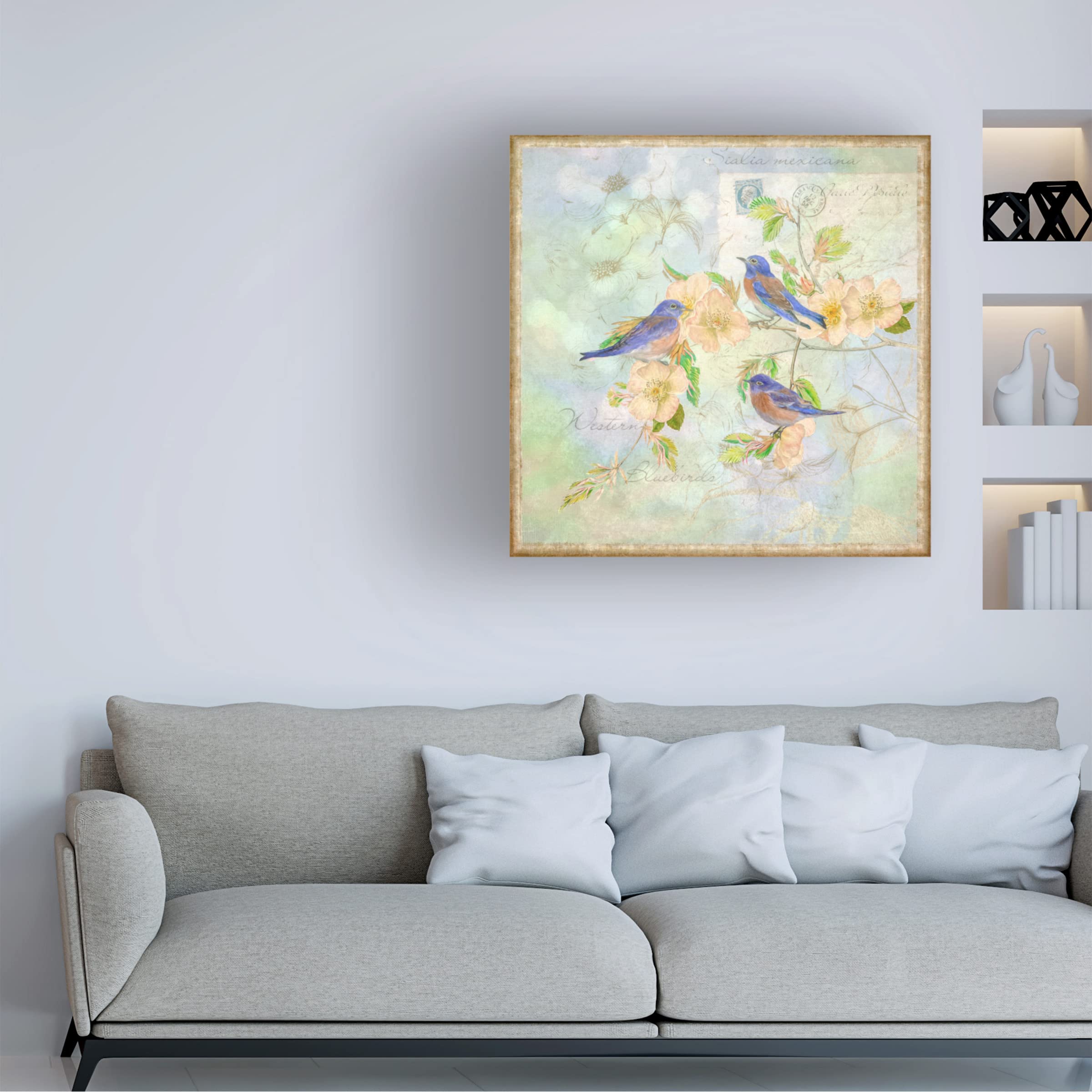 Trademark Fine Art 'Blue Birds on Blossom Branch' Canvas Wall Art Print by Cora Niele - Vibrant Nature Decor for Living Room, Bedroom & Office