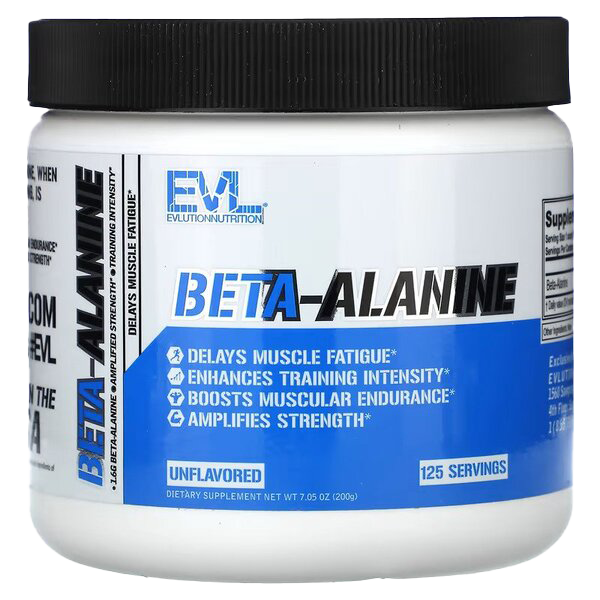 EVLution Nutrition Beta Alanine Powder 200g - Unflavored Pre-Workout Supplement for Muscle Endurance & Performance Boost | Gym, Running & Athletic Training
