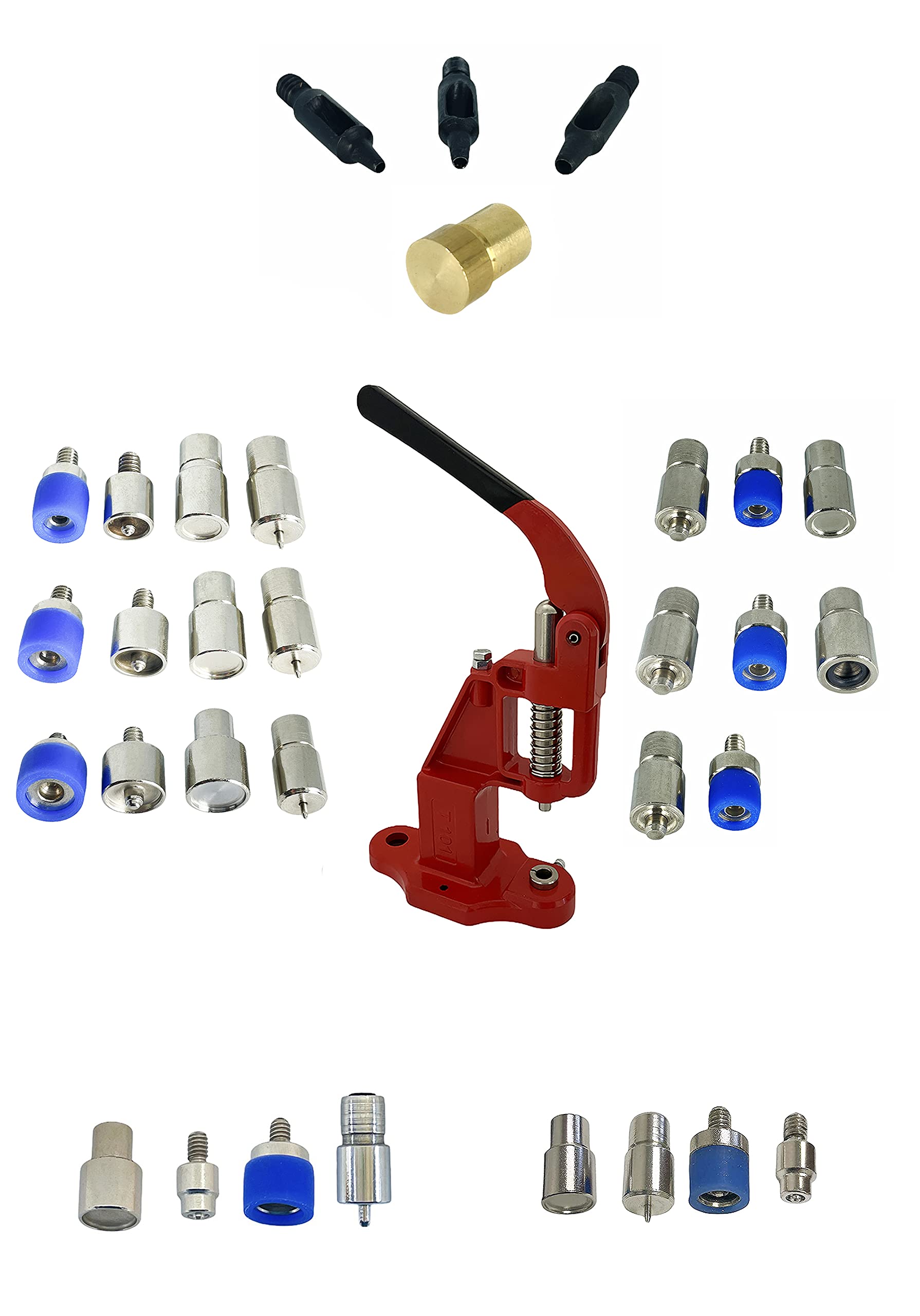 Ultimate Snap Button Die Set with Manual Hand Press Machine - 8 Snap Button Dies & 3 Sizes Hole Punches (Red Press, Die Set Only) for DIY Crafts, Leatherworking, and Garment Making