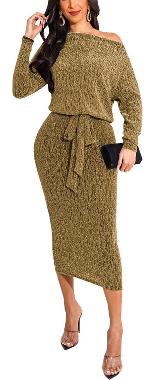 Sparkly Sequin Cocktail Dress for Women - Long Sleeve Bodycon Midi Dress for Evening Party, Prom, Ball Gown & Special Occasions | Elegant Formal Dress for Night Out, Wedding Guest & Holiday Events