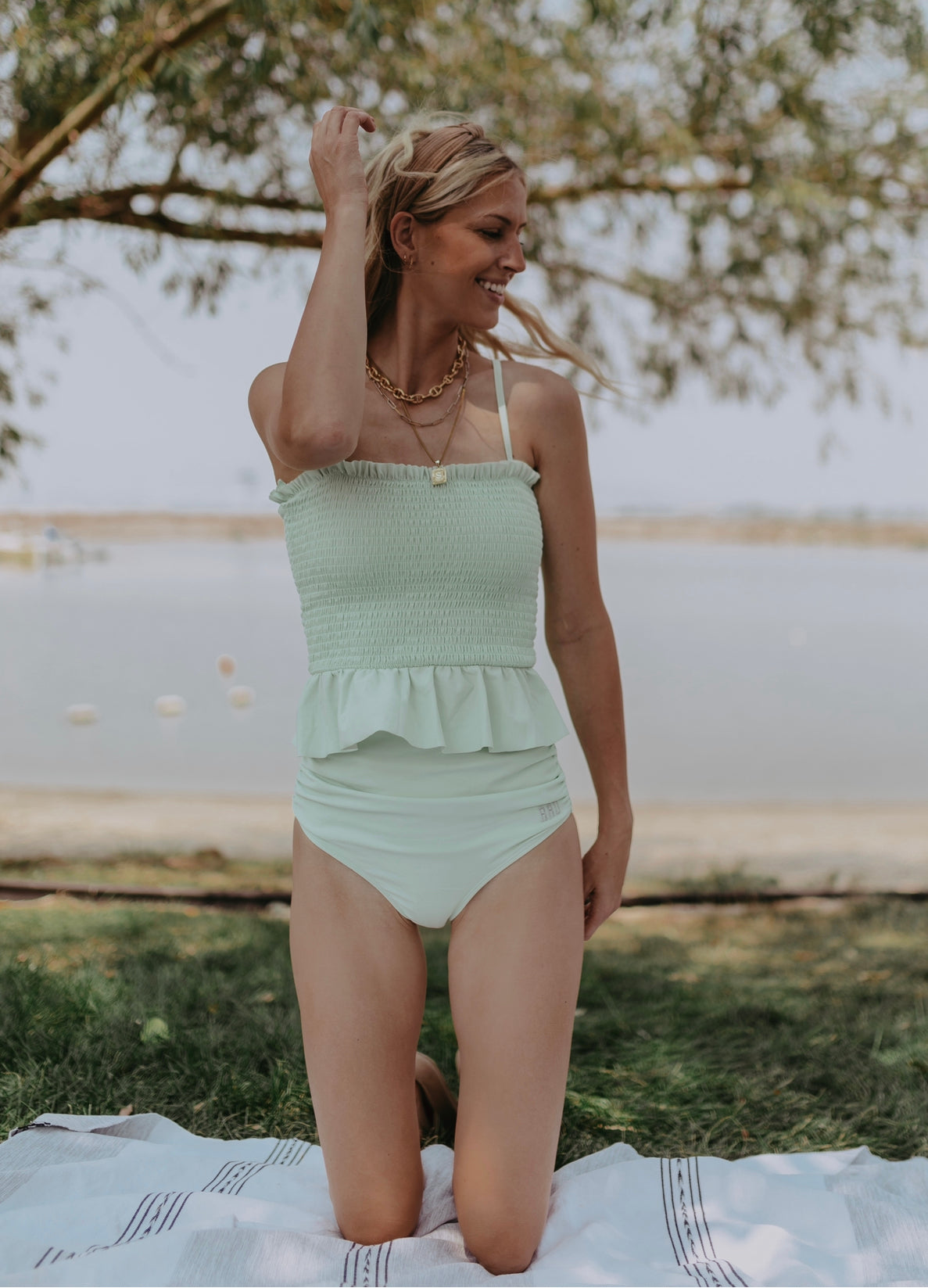 Alice Green Smocked Tankini Top - Women's Floral Print Swimwear for Beach & Pool - Perfect for Summer Vacation & Water Activities