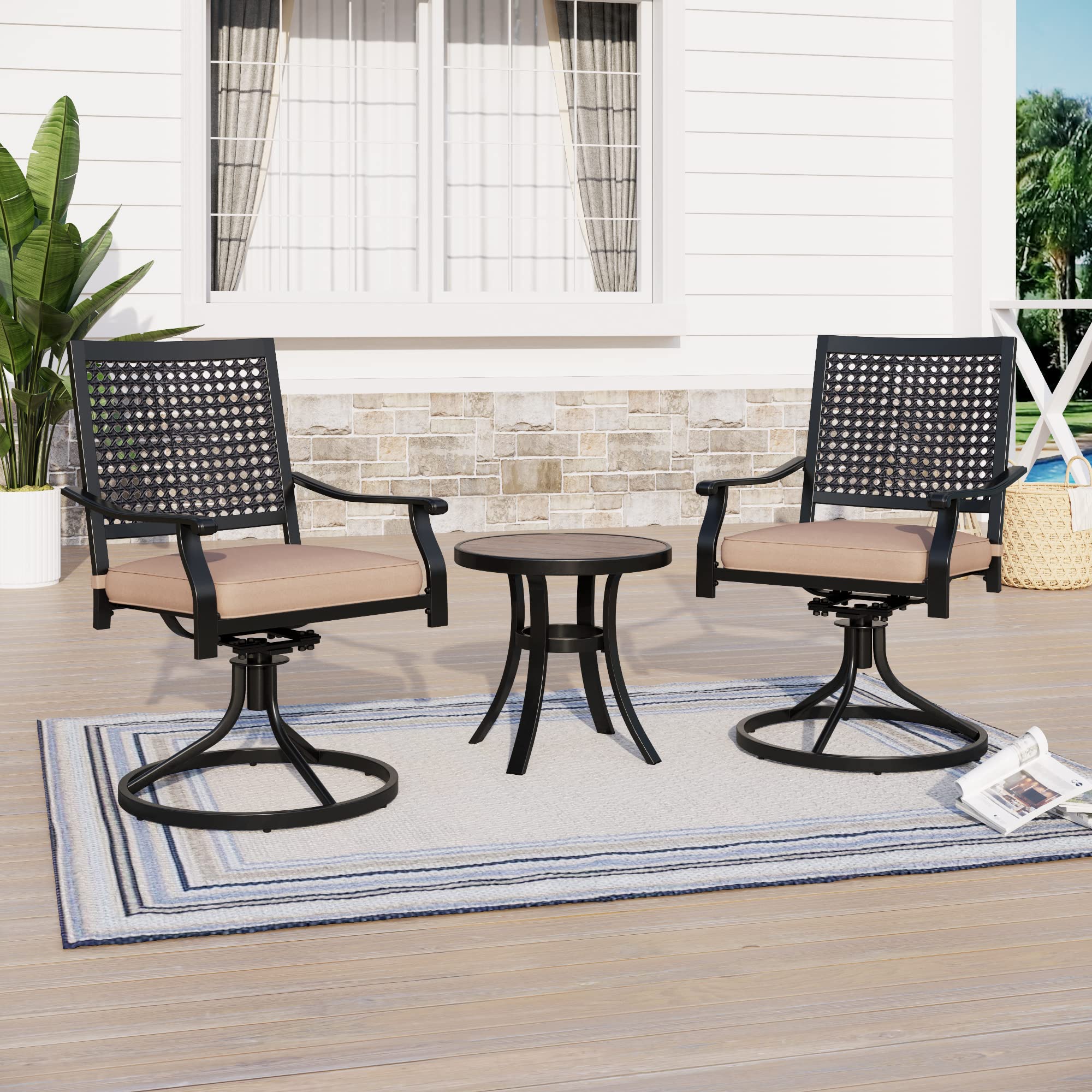 Sophia & William 3-Piece Patio Bistro Set - 2 Swivel Metal Chairs & Round Side Table for Outdoor, Garden, Balcony, Backyard | Perfect for Coffee Break, Relaxing & Small Space Dining