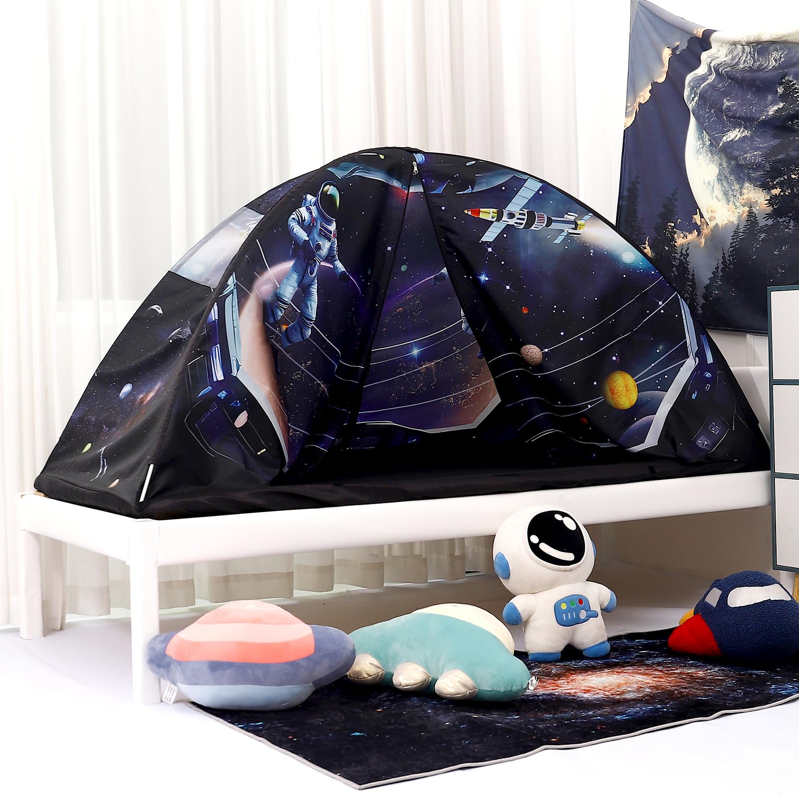 VSUNTENT Kids Bed Tent for Twin Size - Dark Planet & Dazzling Rainbow Magic Playhouse, Easy Set Up Play Tent for Boys & Girls with Carry Bag | Perfect for Indoor Camping, Sleepovers & Imaginative Play
