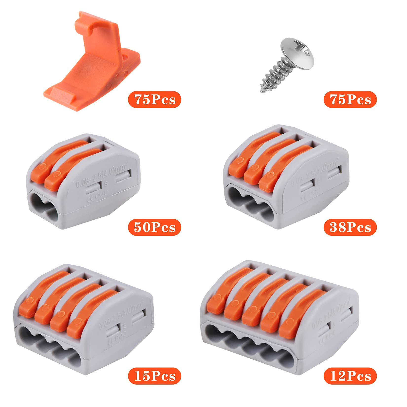 115 PCS Lever Wire Connectors Nuts Kit with Bases & Screws - 28-12 AWG, Compact Splicing Quick Disconnect Wire Splice Connectors for Home Electrical Wiring, DIY Projects, and Automotive Repairs