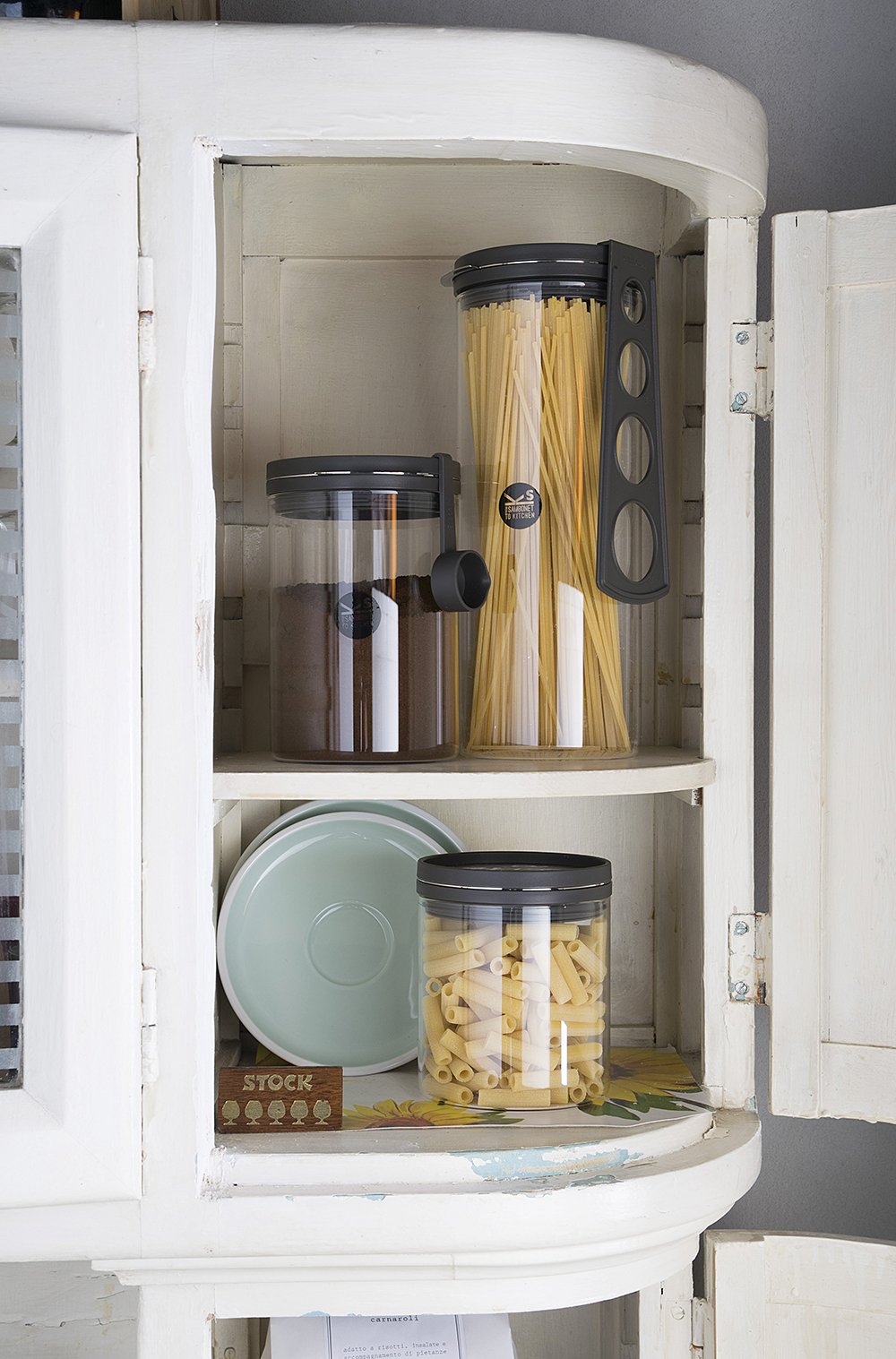 Sambonet Kitchen Storage Jar with Spaghetti Measuring Lid - Airtight Food Container for Pasta, Rice & Dry Goods - Perfect for Pantry Organization & Meal Prep (Dark Grey)