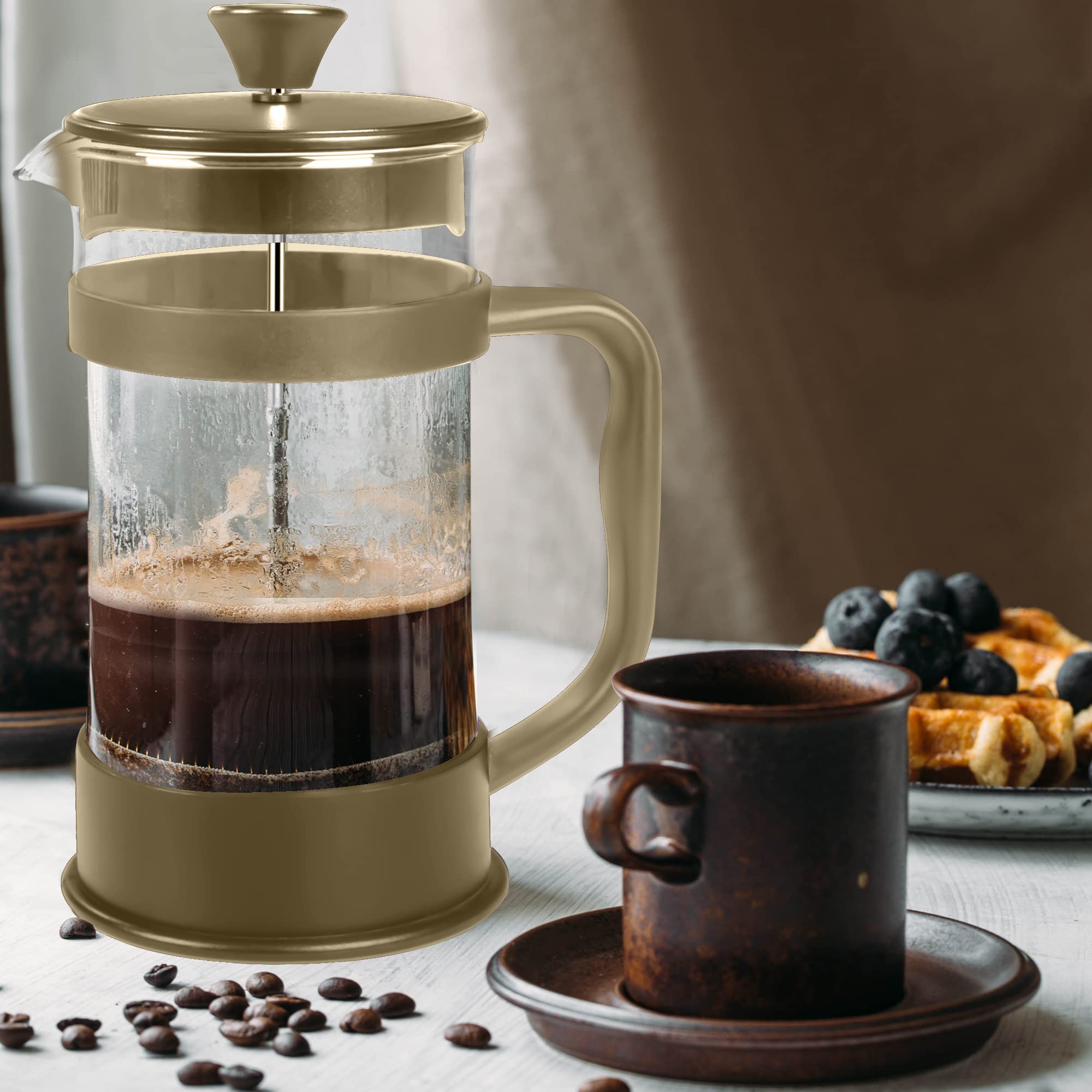 **Utopia Kitchen 51oz (1.5L) French Press Coffee & Tea Maker - Thickened Borosilicate Glass, Heat Resistant, Gold - Perfect for Camping, Travel, Home & Office Use**