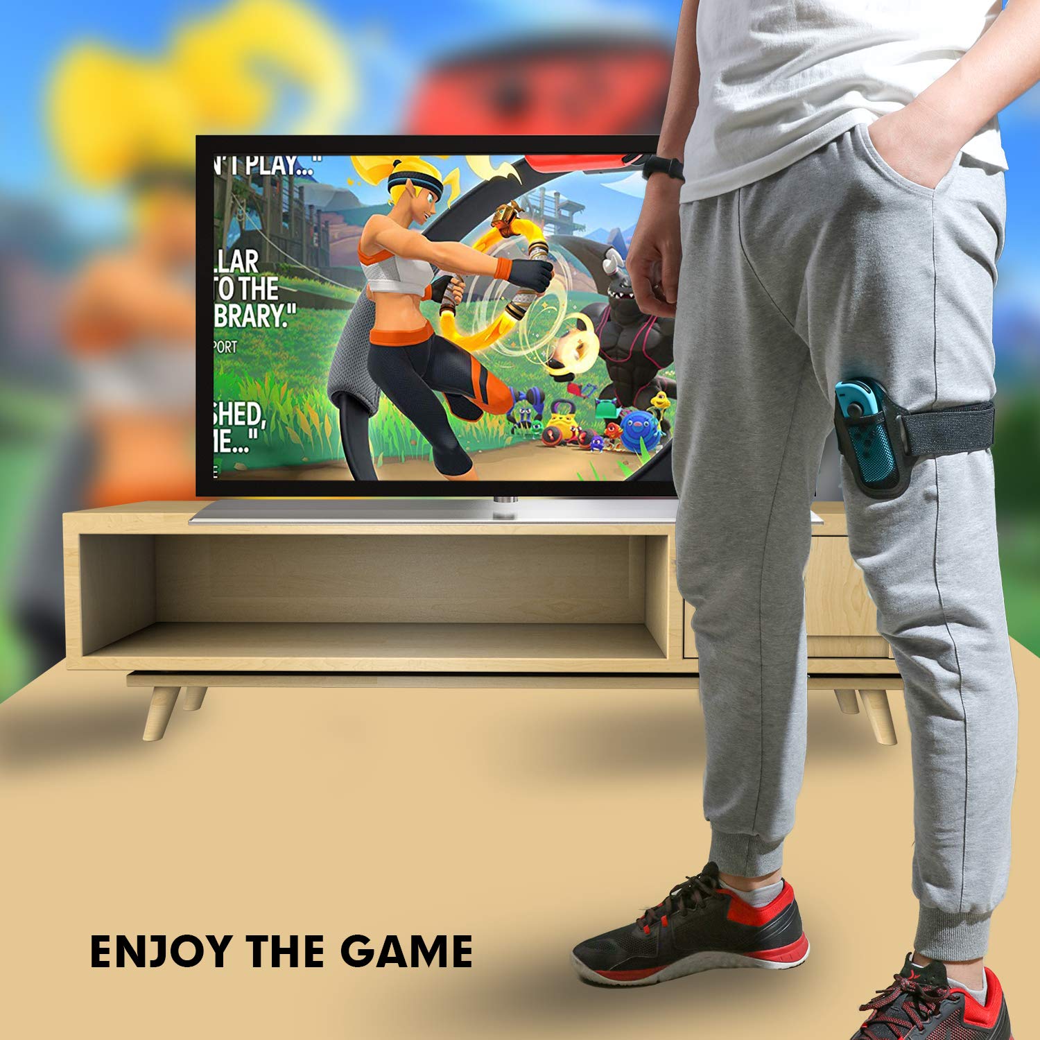 HEATFUN Leg Strap for Nintendo Switch Ring Fit Adventure & Switch Sports - 2 Pack Comfortable Adjustable Workout Accessories for Fitness Gaming at Home