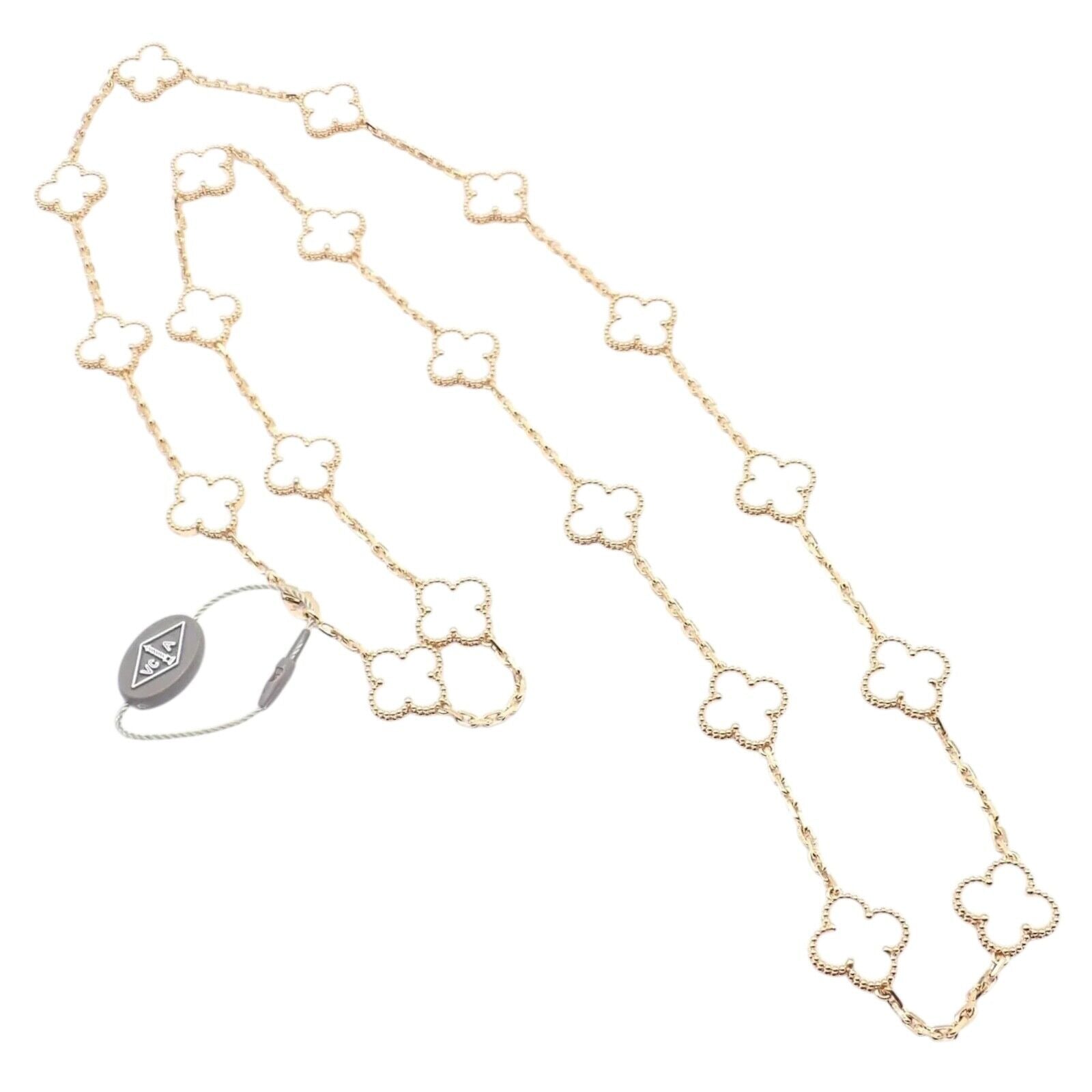 Van Cleef & Arpels 18k Yellow Gold 20 Motif Alhambra Rock Crystal Necklace with Certificate - Elegant Luxury Jewelry for Women, Perfect for Weddings, Parties & Special Occasions