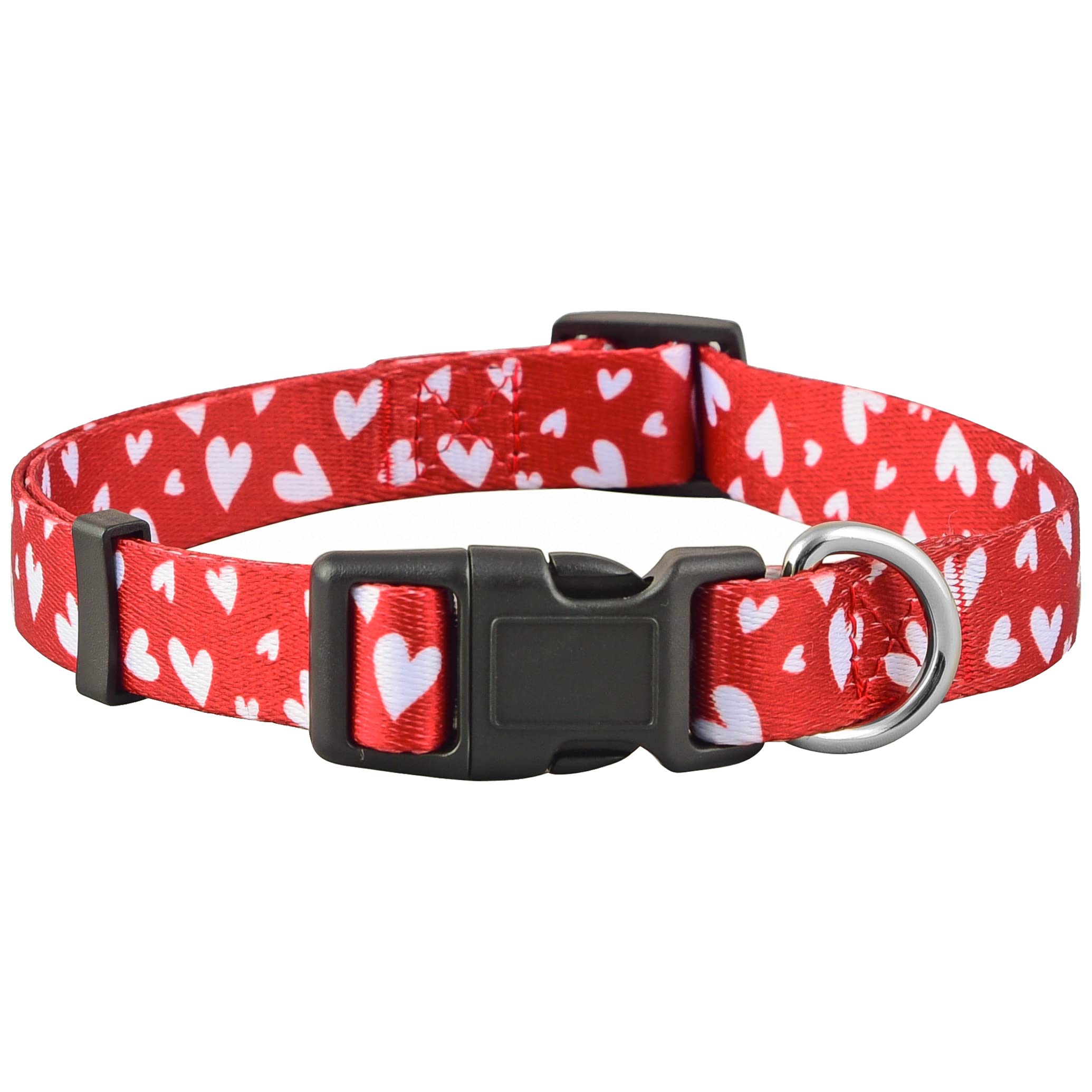 Valentine's Day Dog Collar with Adjustable Bow Tie - Cute Heart Pattern Pet Collar for Small, Medium & Large Dogs (White Hearts, Large) - Perfect for Valentine's Gifts, Pet Parties & Photo Shoots