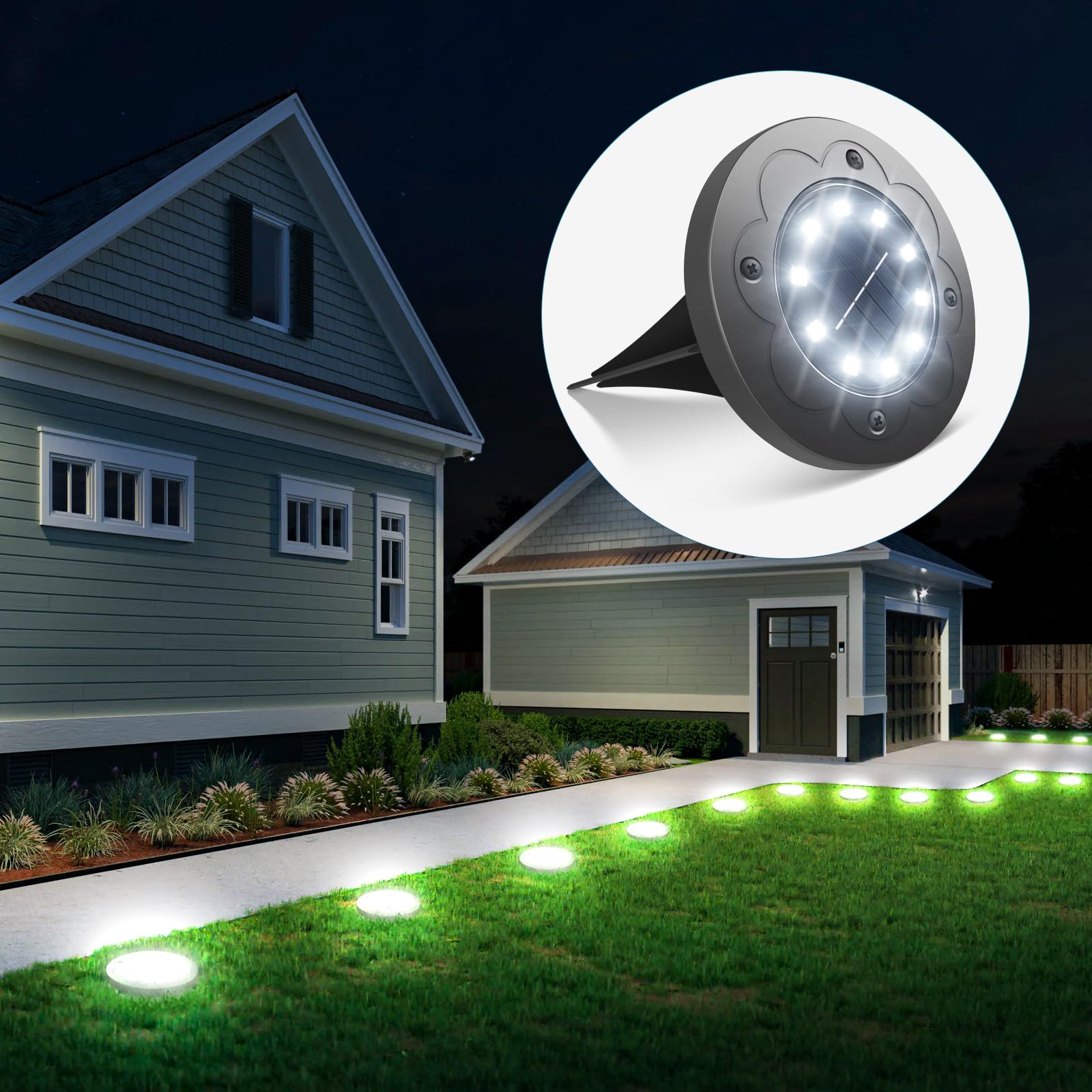 Brightown 12 Pack Solar LED In-Ground Lights - Waterproof Outdoor Landscape Lighting for Yard, Garden, Patio, Deck, Pathway, Walkway | Solar Powered White Lights for Nighttime Safety & Ambience