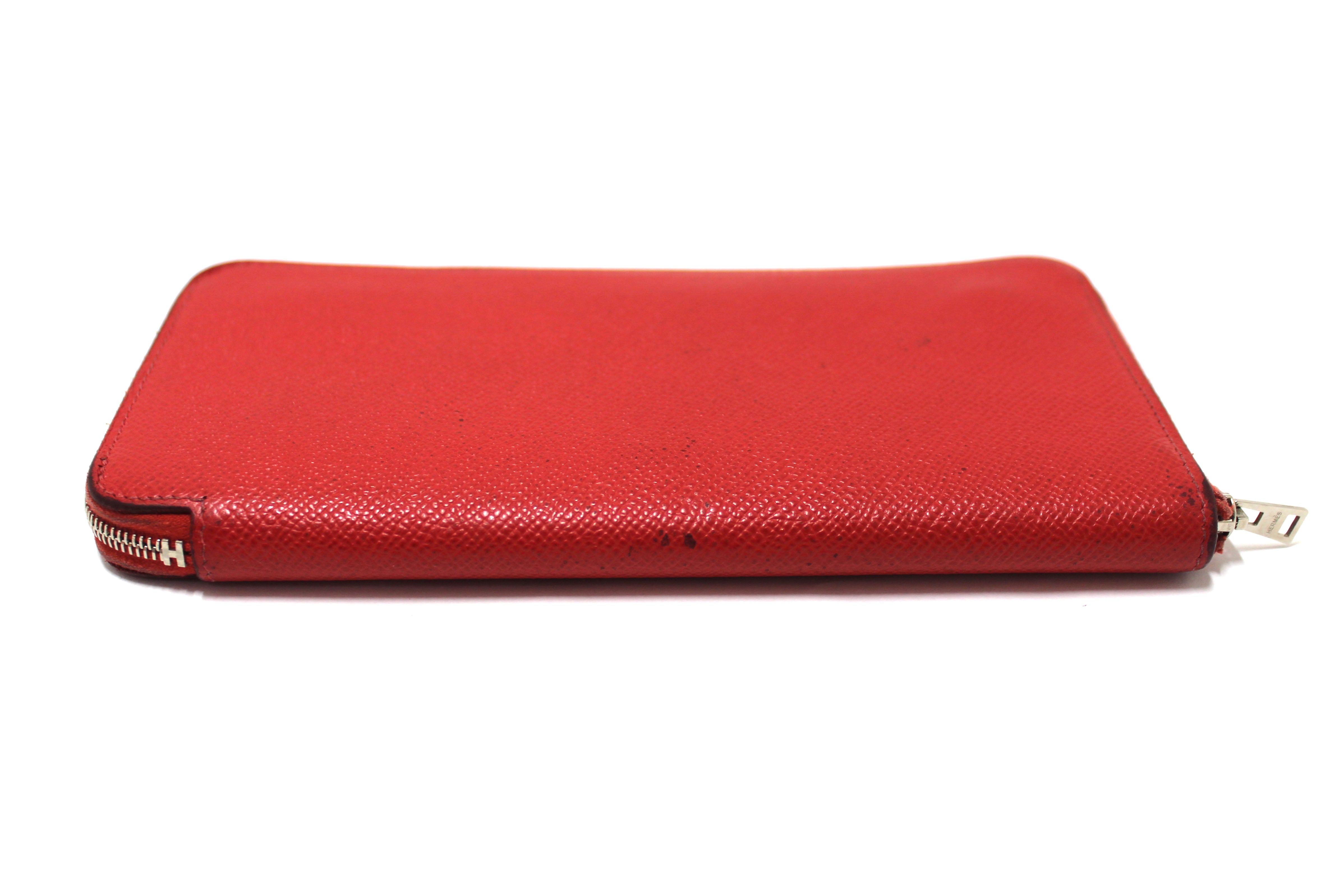 Authentic Hermes Red Epsom Leather Azap Silk'In Classic Long Wallet for Women | Luxury Designer Bifold Wallet | Perfect for Everyday Use, Business Meetings & Special Occasions