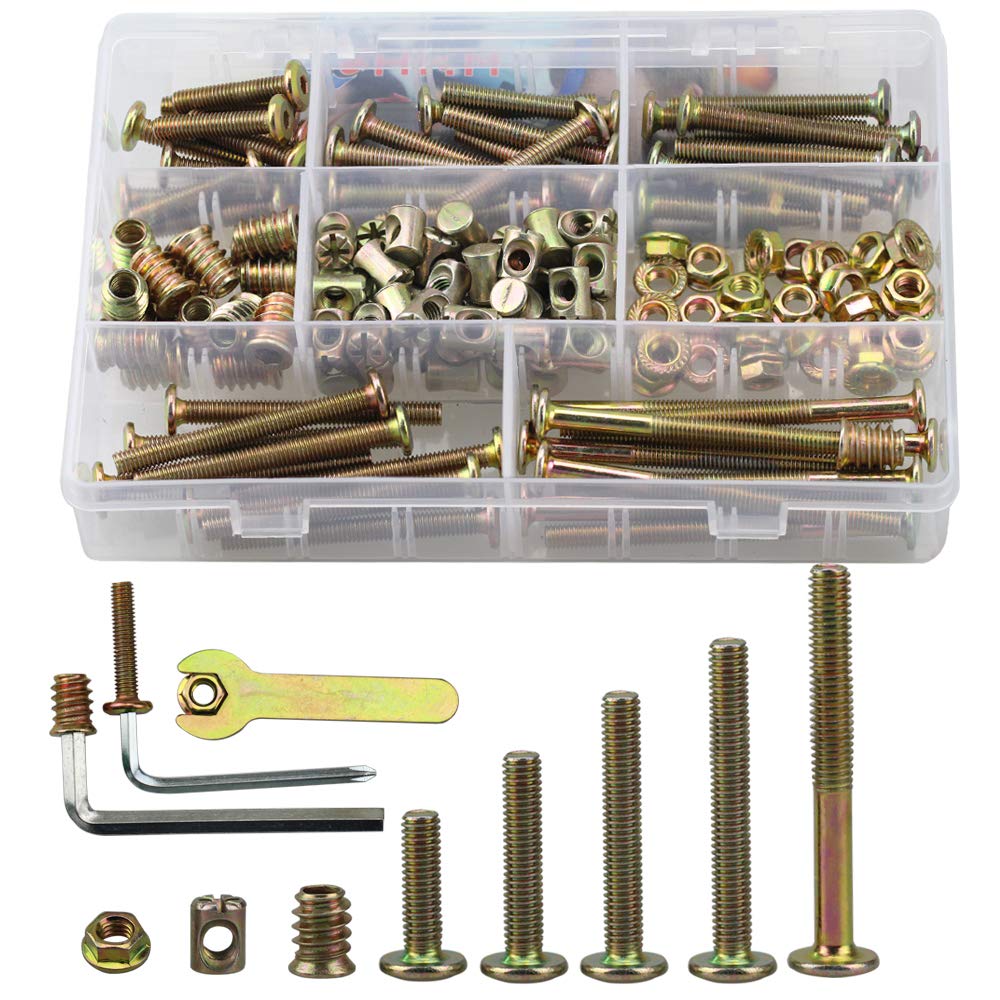 M6 Screws Kit - 150PCS Zinc Plated Hex Bolts for Baby Bed Furniture Repair