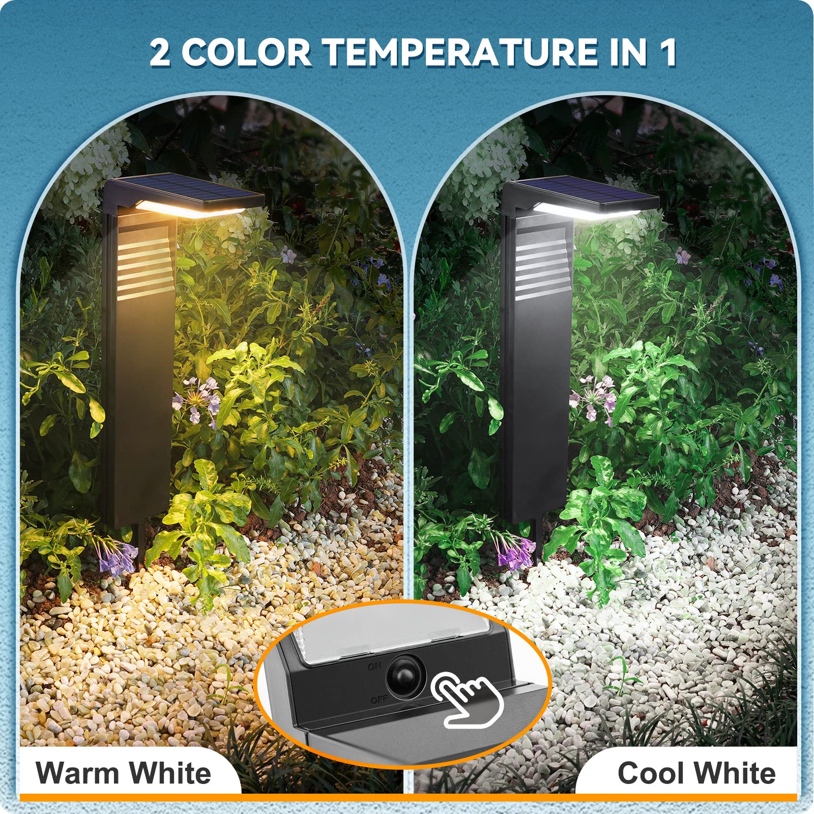 8 Pack Solar Pathway Lights - Warm White & Cool White Modes, Waterproof Outdoor Solar Path Lights for Backyard, Lawn, Driveway, Walkway, Garden Decoration | Perfect for Landscape Lighting, Patio, Deck & Pathway Illumination
