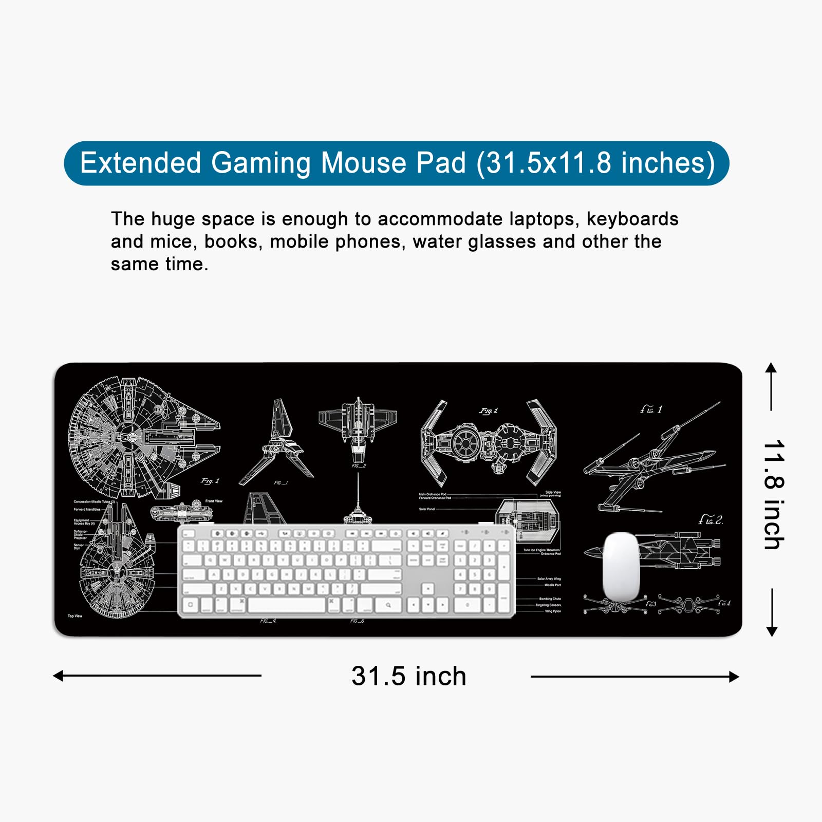 Premium Black Gaming Mouse Pad - Extra Large 31.5x11.8x0.12 inch Non-Slip Desk Mat with Stitched Edges - Perfect for PC, Laptop, Office & Gaming Setup - Waterproof Keyboard Mousepad for Work and Esports