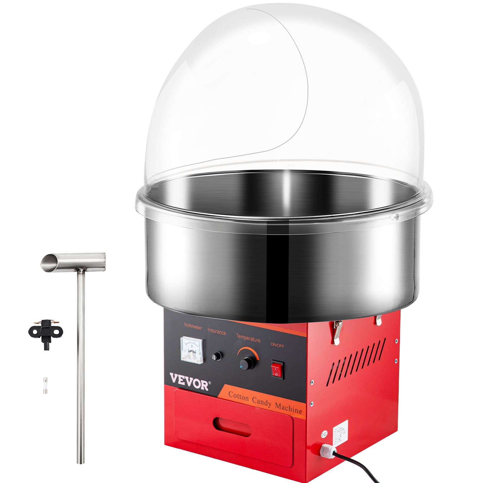 VBENLEM 1030W Commercial Cotton Candy Machine with Bubble Cover Shield - 20.5 Inch Electric Candy Floss Maker for Birthday Parties, Carnivals, Fairs, and Events (Red) - Perfect for Kids Parties, Wedding Receptions, and School Fundraisers