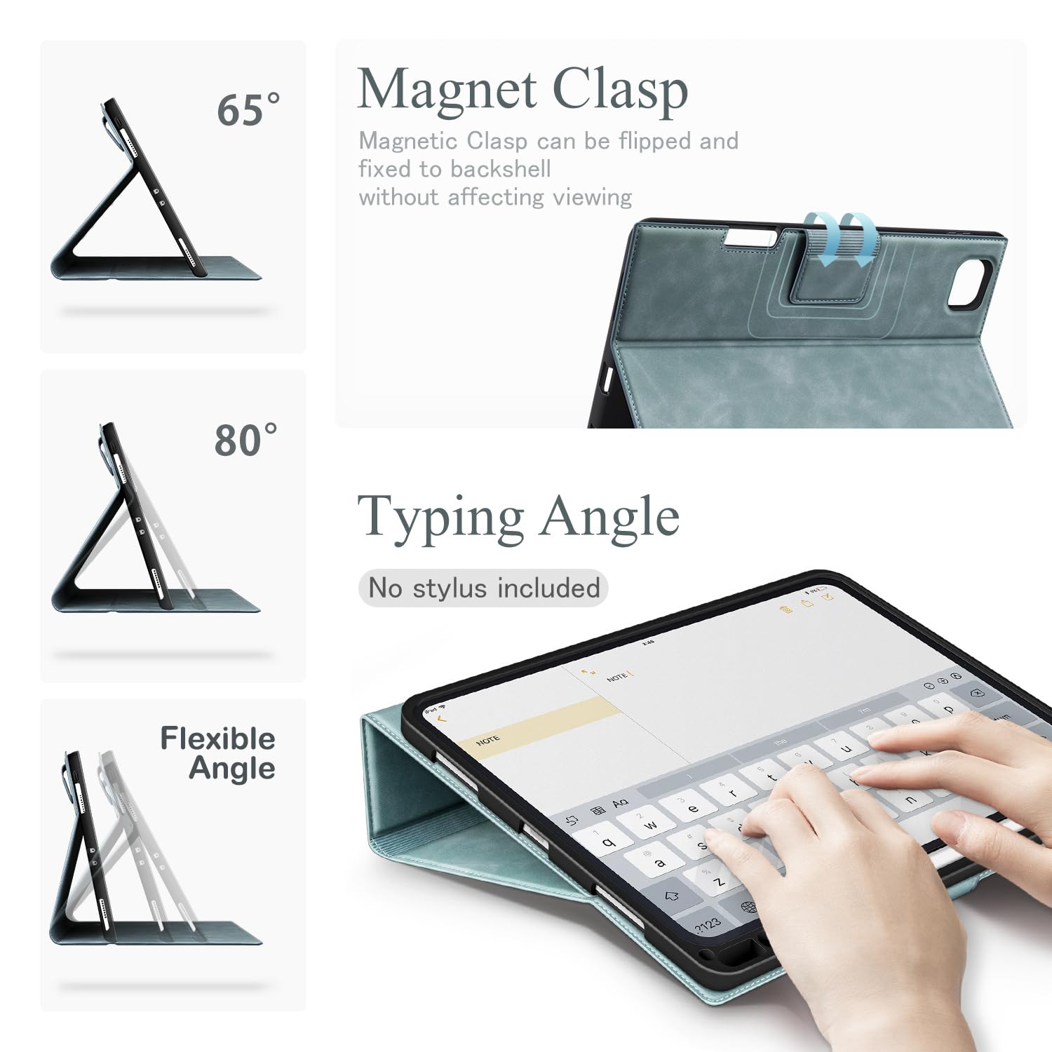 Premium PU Leather iPad Pro 11 Inch Case (2022/2021/2020/2018 Models) with Apple Pencil Holder & Auto Sleep/Wake - Light Blue Protective Cover for Work, School & Travel