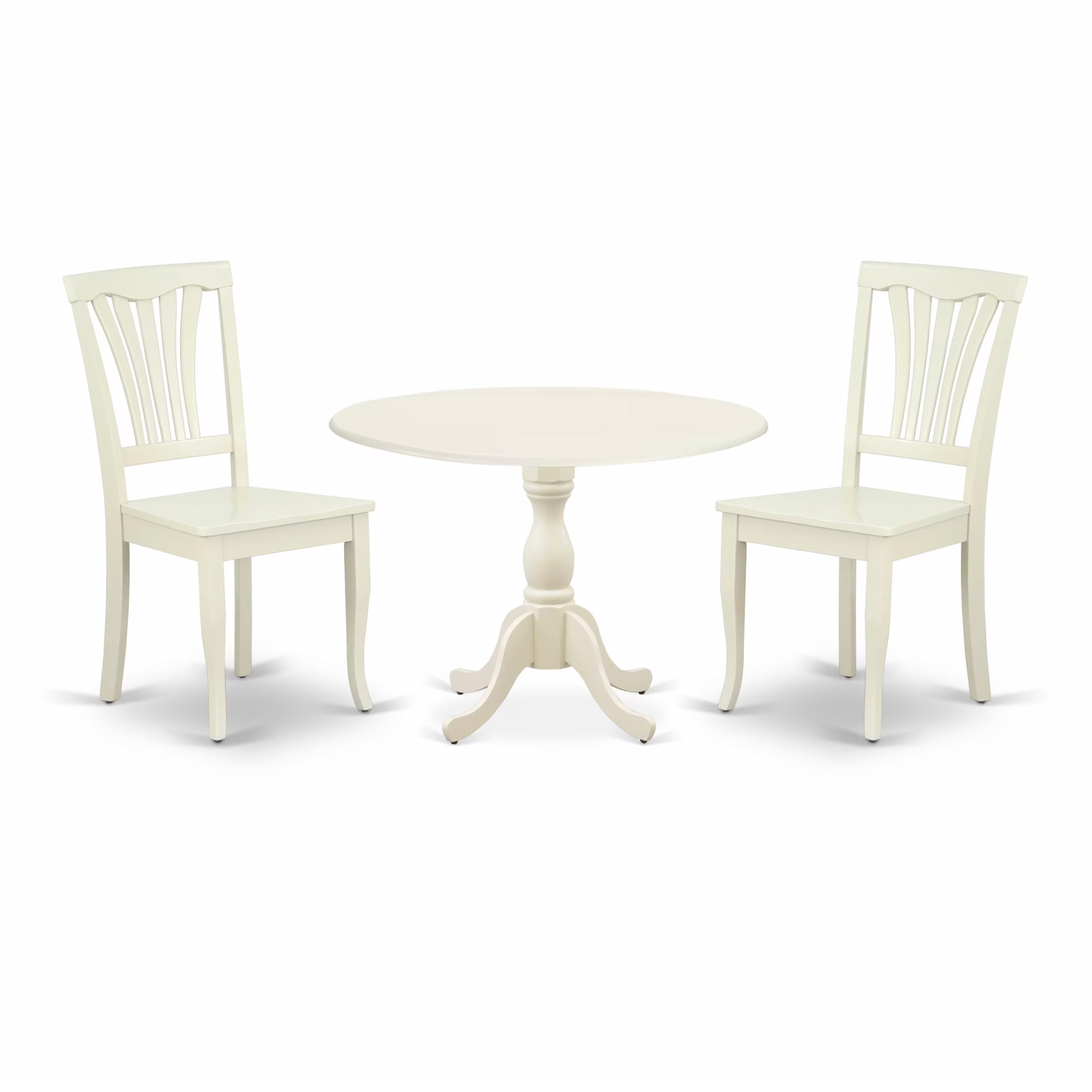 East West Furniture DMAV3-LWH-W 3-Piece Round Dining Table Set with Drop Leaf & 2 Wooden Chairs, 42x42 Inch, Linen White - Perfect for Small Spaces, Breakfast Nooks, and Cozy Apartments