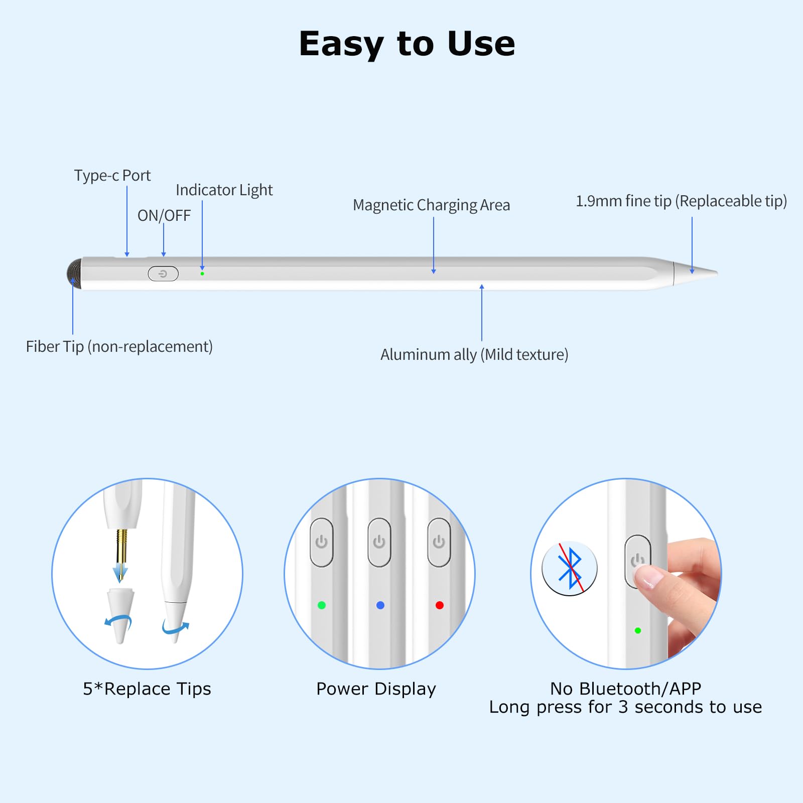 2-in-1 Active & Capacitive Stylus Pen for iPad - Fast Charging Apple Pencil Compatible with iPad Pro 11/12.9