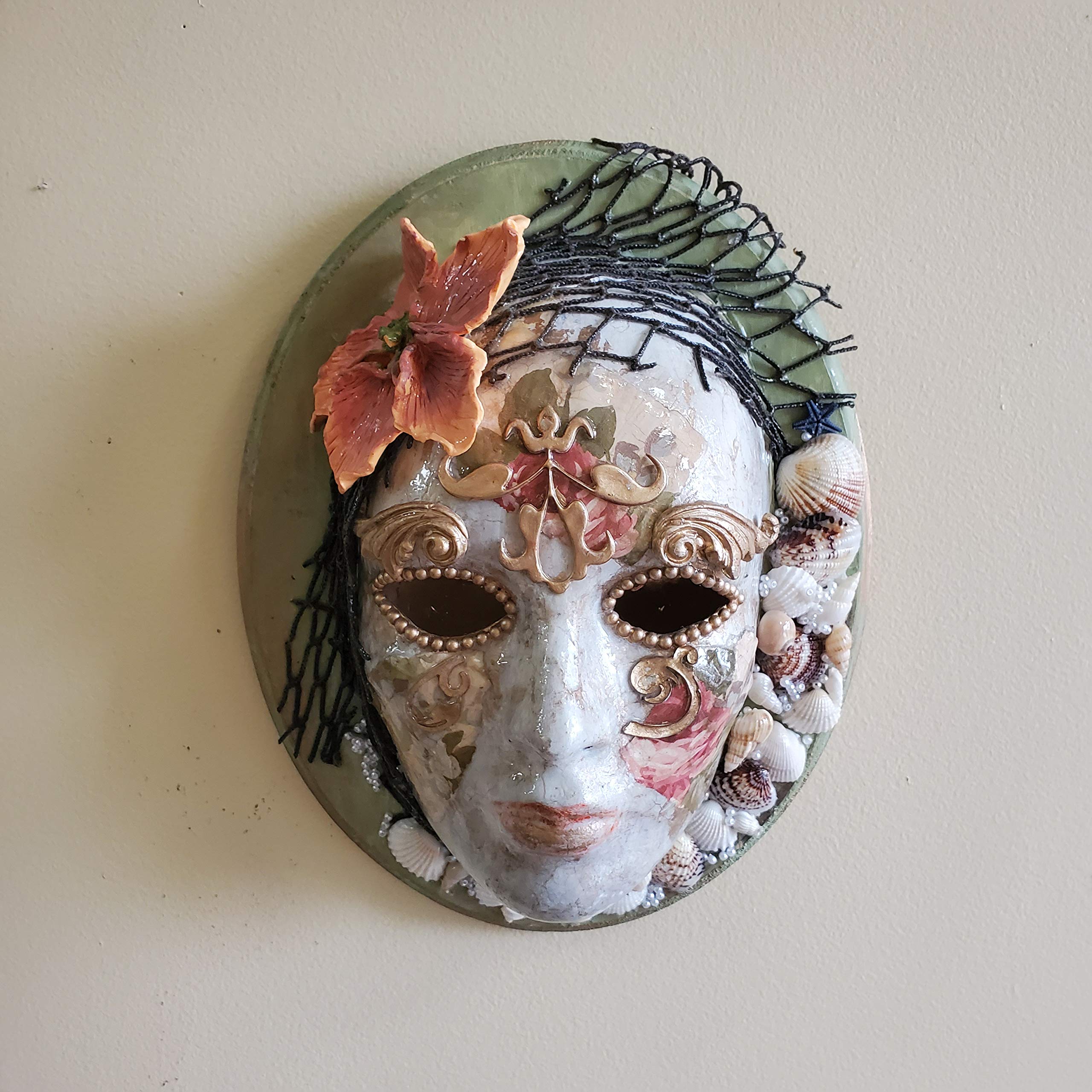 Venetian Inspired Full Face Mask - Handcrafted Wooden Wall Decor for Masquerade Balls, Home Theater, and Gothic Interior Design