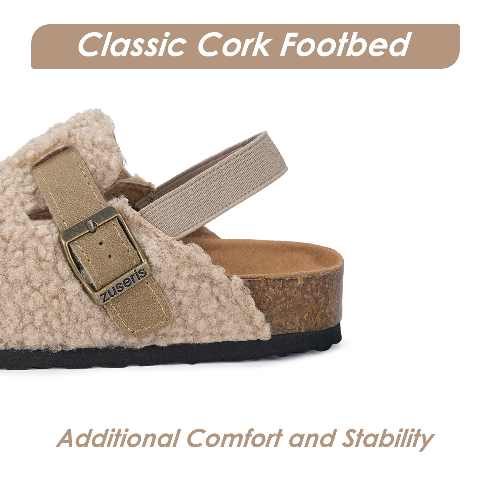 **Toddler Fuzzy Clog Slippers for Boys & Girls - Adjustable Strap, Cork Footbed, Fleece-Lined Mules - Perfect for Indoor Play, Preschool & Cozy Home Wear**