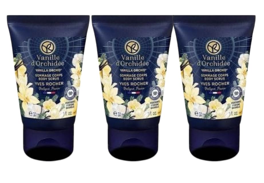 Yves Rocher Vanilla & Orchid Hydrating Body Scrub - Travel Size 30ml/1oz | Moisturizing Exfoliator for Soft Skin | Perfect for Christmas Gifts & New Year Travel Essentials