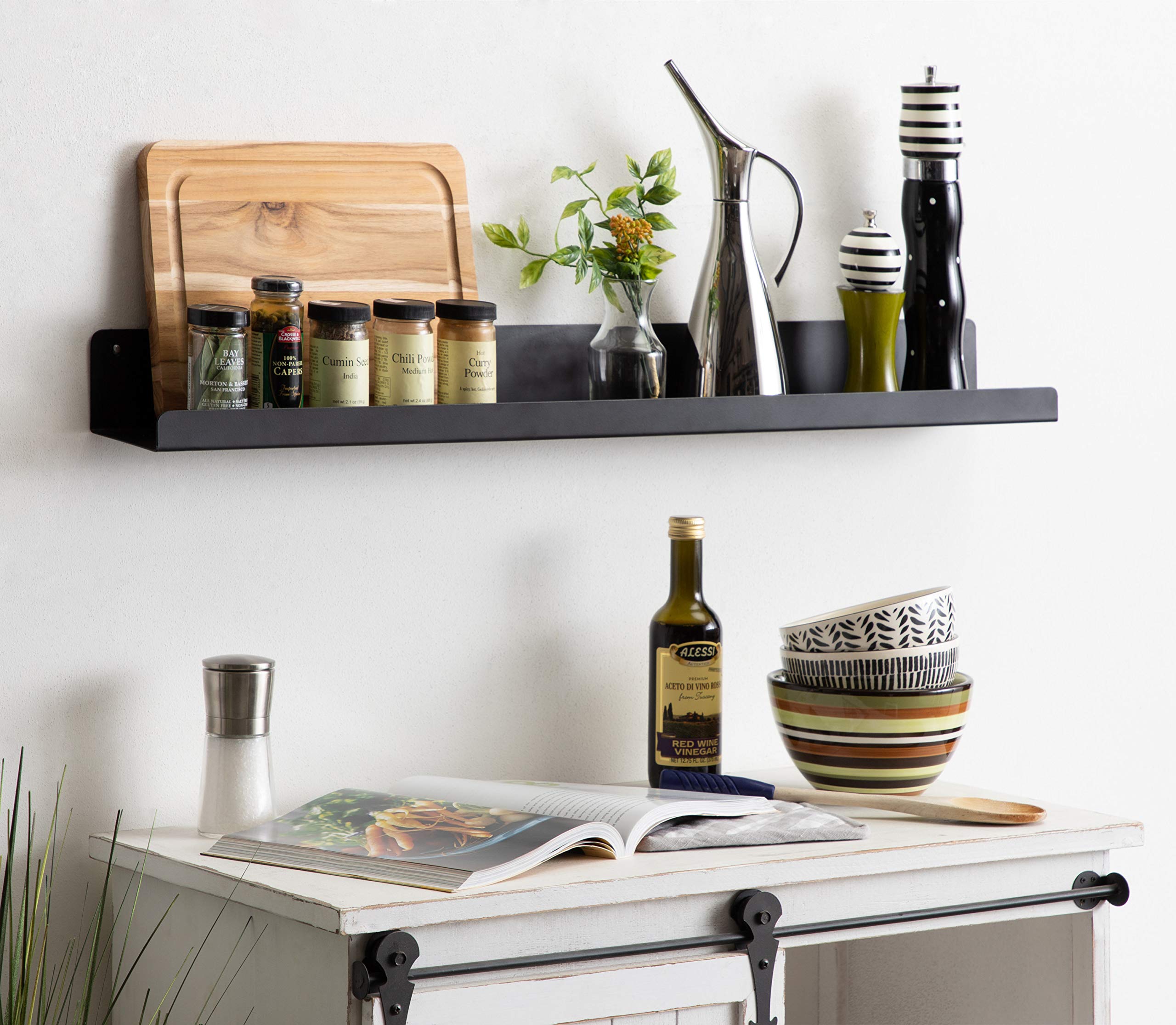 Kate and Laurel Mezzo 36-Inch Modern Metal Floating Shelf - Black Contemporary Wall Ledge for Home Decor | Perfect for Living Room, Bedroom & Office Display