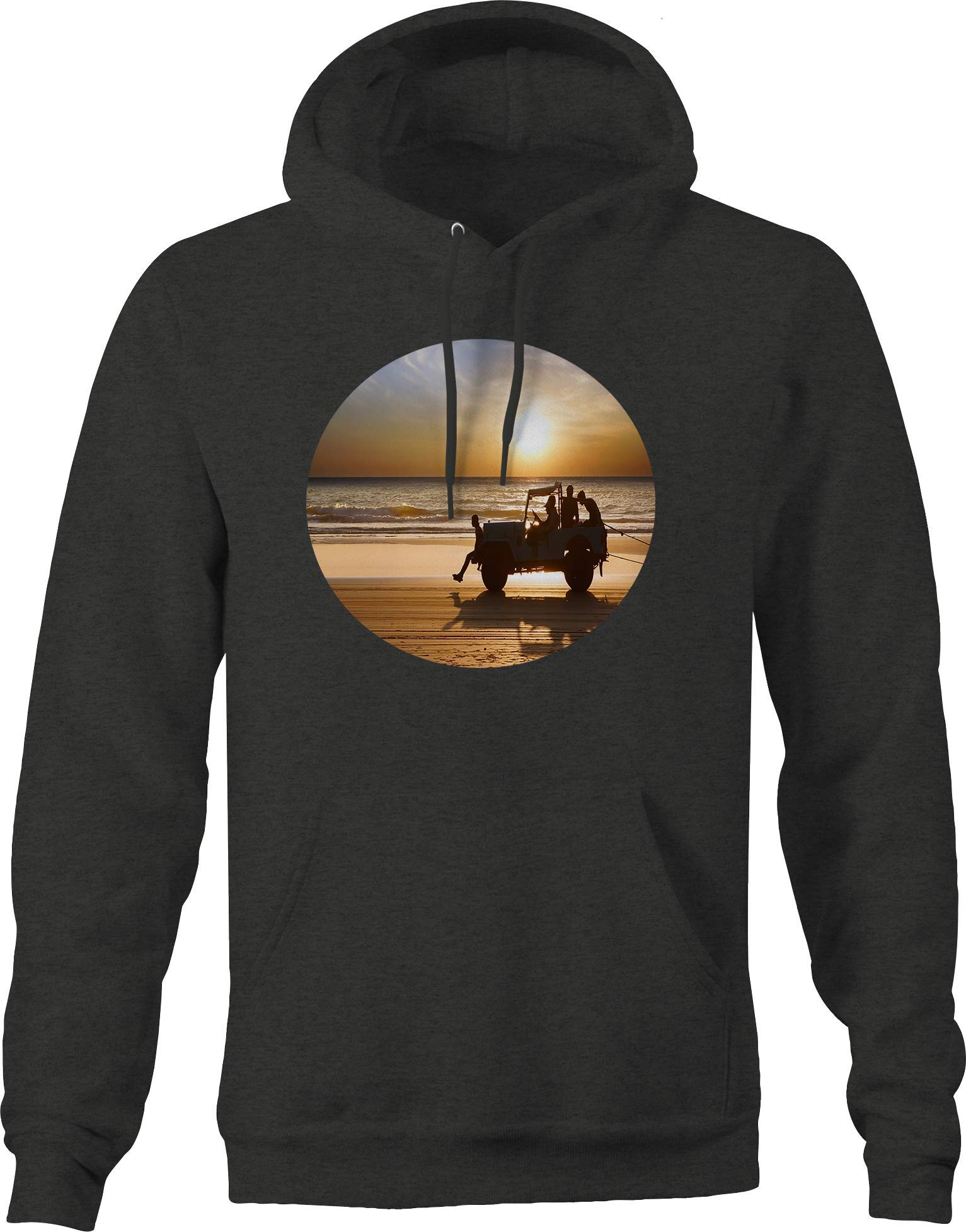 Men's Dark Gray Beach Sunset Buggy Hoodies - Casual Pullover for Beach Outings, Road Trips & Outdoor Adventures