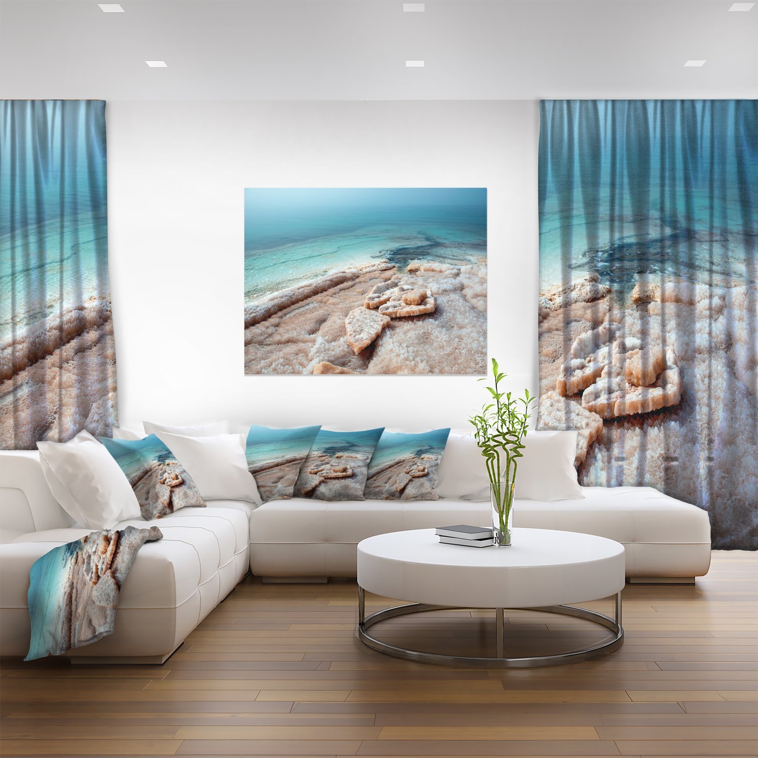 Extra Large Dead Sea Beach Canvas Art with Crystallized Salt - Stunning Seascape Wall Decor for Living Room, Bedroom & Office
