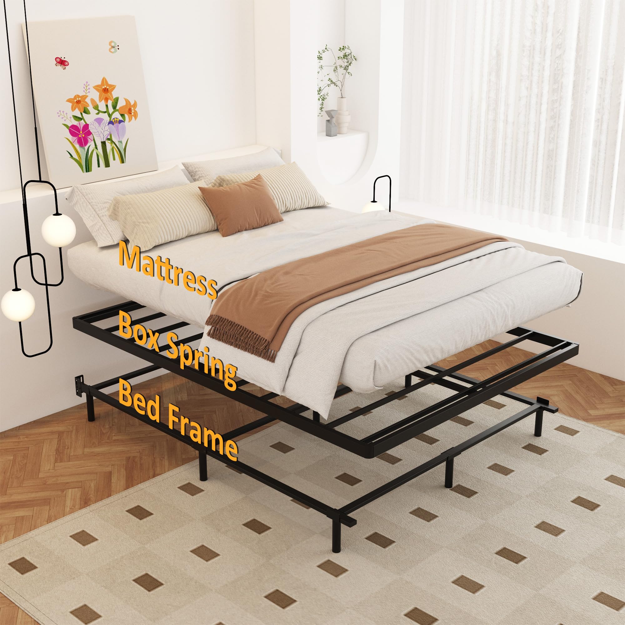 2 Inch Low Profile Heavy Duty Metal Box Spring - Noise Free Mattress Foundation with Easy Assembly for Beds & Bunk Beds | Perfect for Guest Rooms, Dorms & Space-Saving Bedroom Setups (Black)