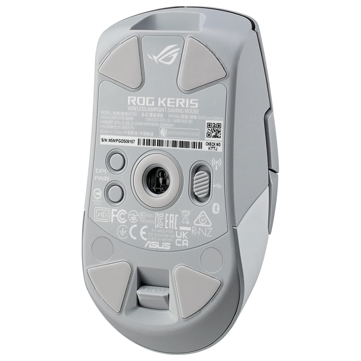 ASUS ROG Keris Wireless AimPoint White RGB Gaming Mouse - 36,000 DPI Optical Sensor, ROG Micro Switches, 2.4GHz RF & Bluetooth, 5 Programmable Buttons - Perfect for FPS, MOBA & Esports Gaming