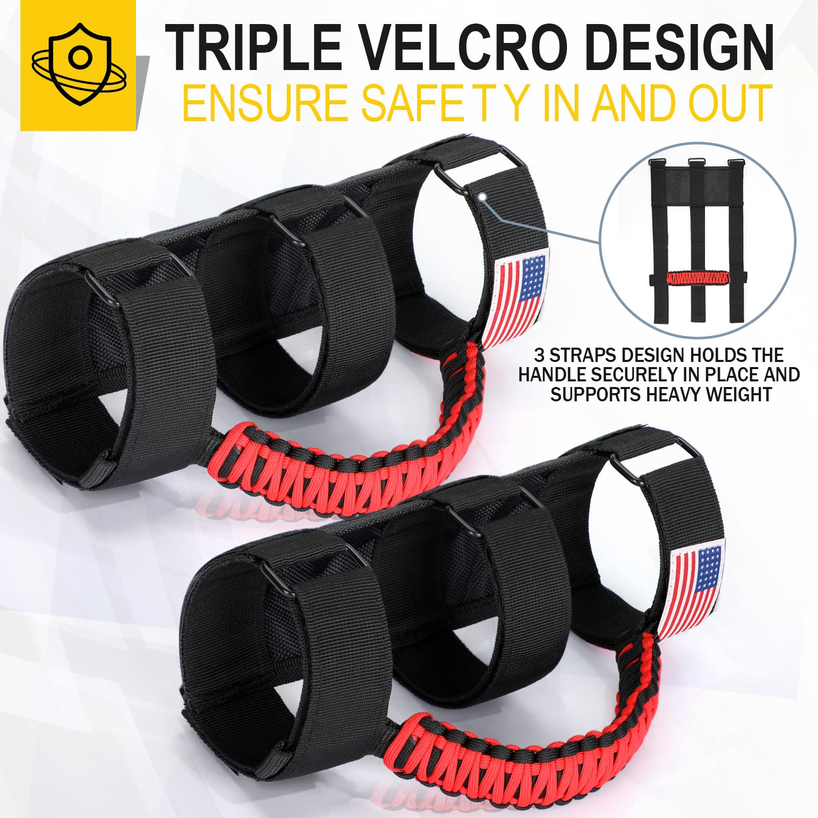 4 Pack Roll Bar Grab Handles for Jeep Wrangler JL JK TJ YJ & Gladiator (1955-2023) - Heavy Duty Paracord Grip with Metal Buckle - Durable Off-Road Accessories (Red) - Perfect for Trail Riding & Adventure Trips