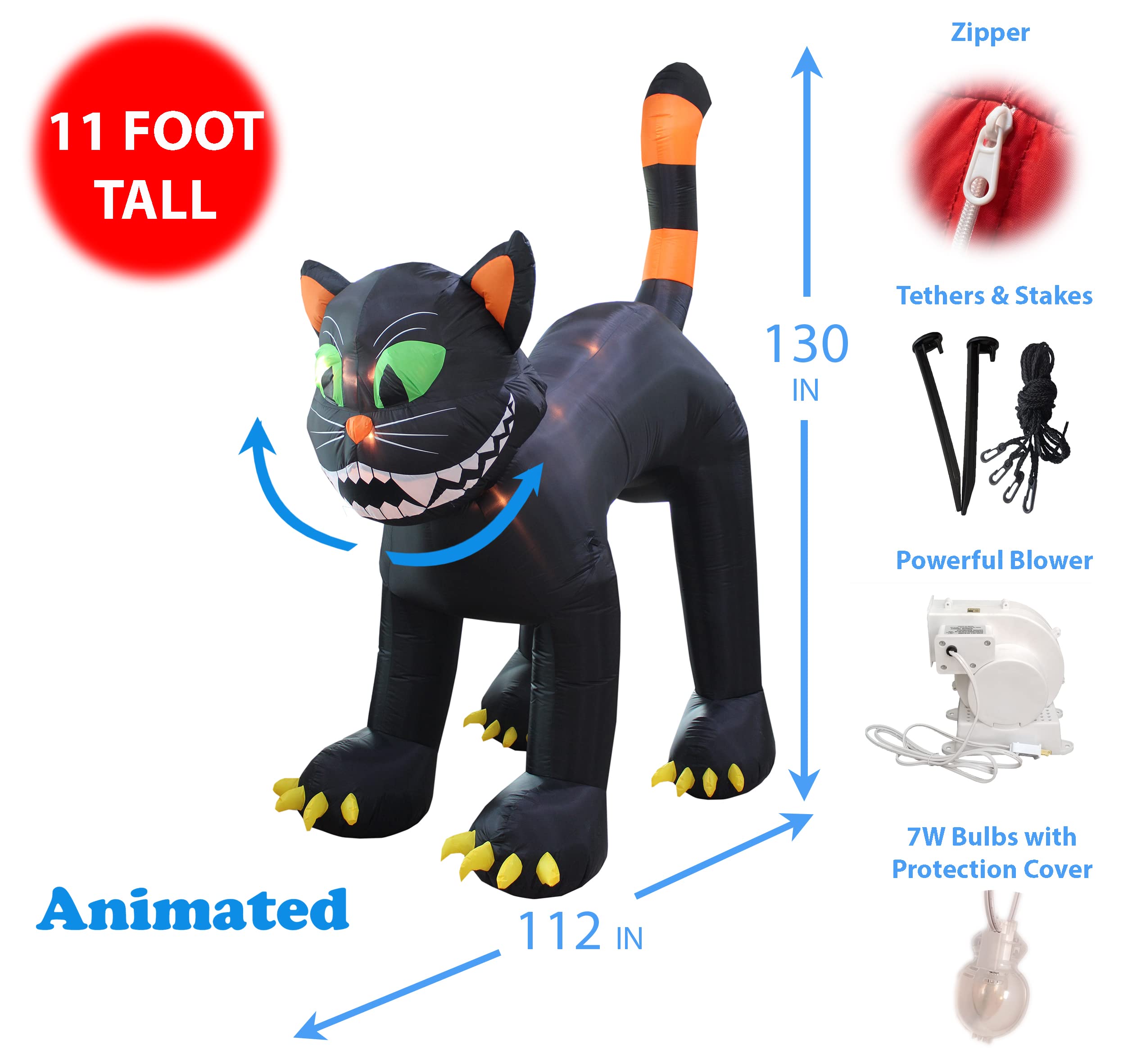 Halloween Party Decorations Bundle - 11ft Animated Inflatable Black Cat & 11.5ft Inflatable Grim Reaper with Pumpkin Carriage - Outdoor Yard Decor for Halloween Night, Spooky Party, Haunted House Theme