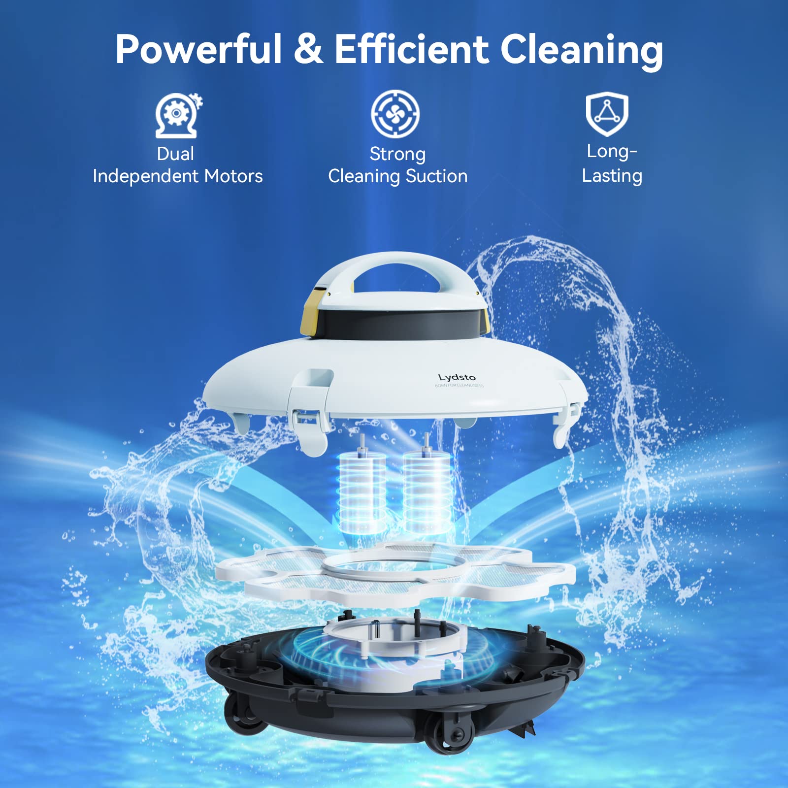 Automatic Cordless Robotic Pool Cleaner for Above Ground Pools - Rechargeable Battery, Dual-Drive Motors & Water Sensor Technology - Ideal for Flat Bottom Pools Up to 35 Feet - Perfect for Backyard, Inground & Residential Swimming Pool Maintenance (Green)