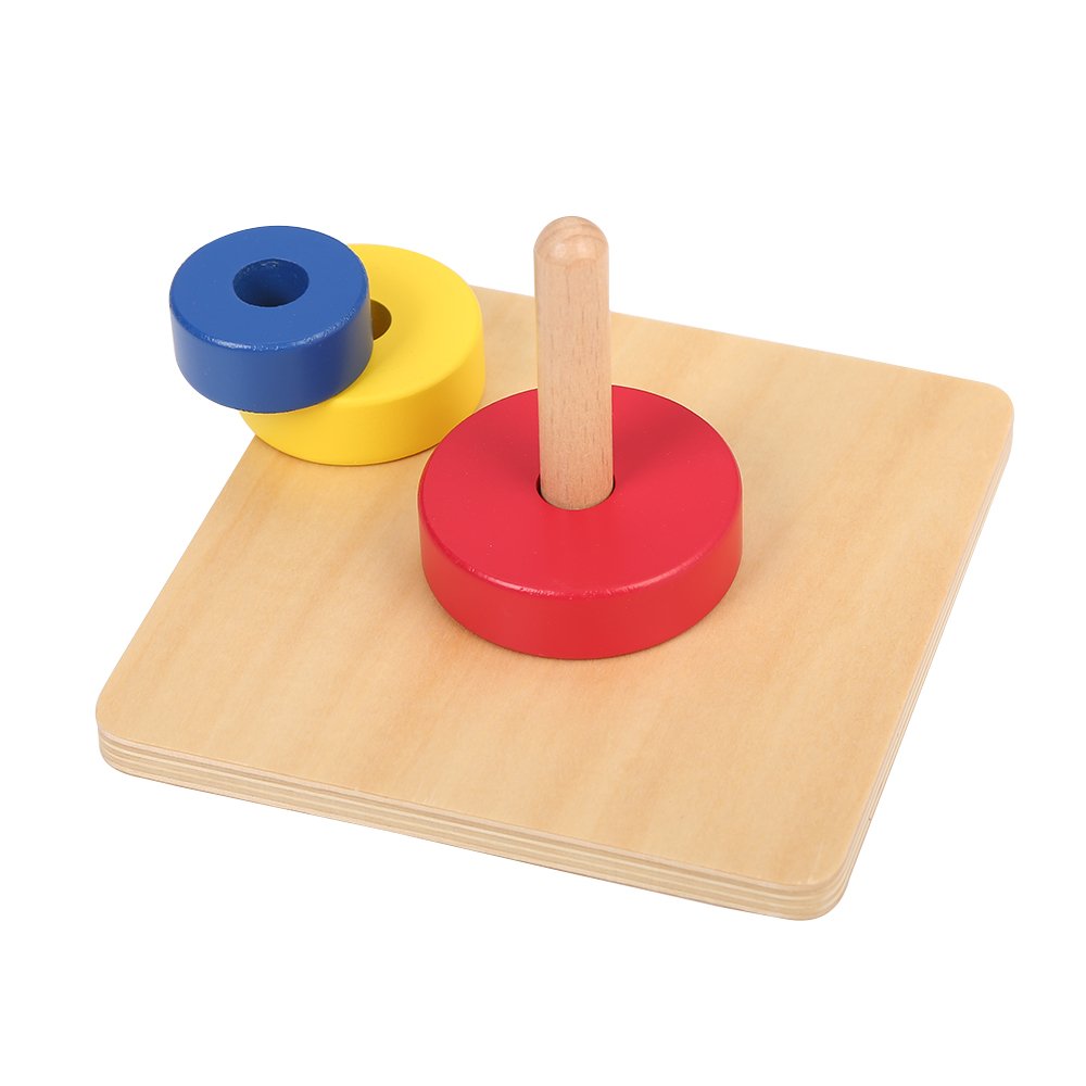 Montessori Toys for Toddlers - Wooden Three Discs on Vertical Dowel Early Learning Educational Toy | Preschool Classroom & Homeschool Sensory Activity for Fine Motor Skills Development
