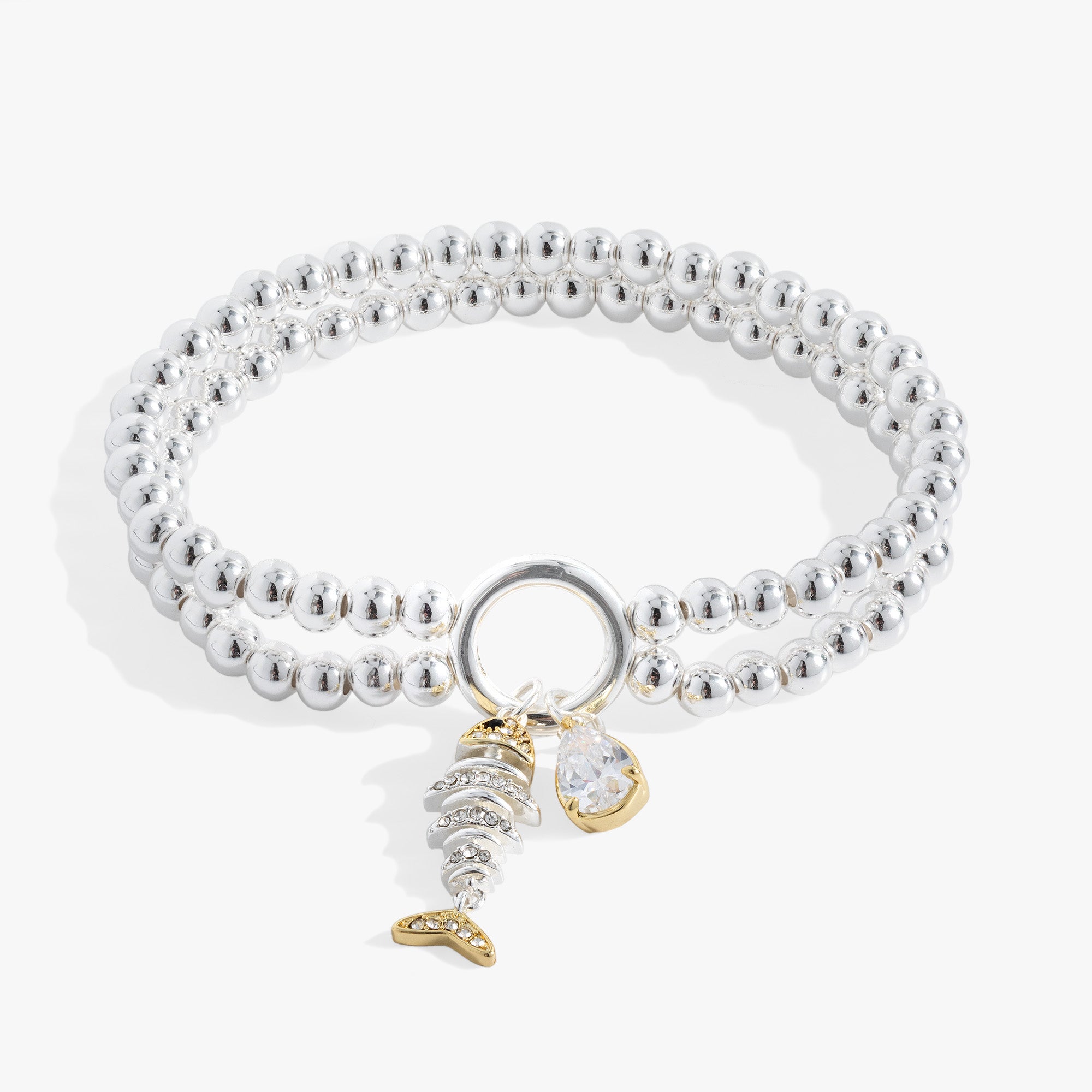 Fishbone Double Stretch Bracelet for Women - Adjustable Elastic Beaded Wristband - Perfect for Yoga, Meditation & Boho Fashion Accessories