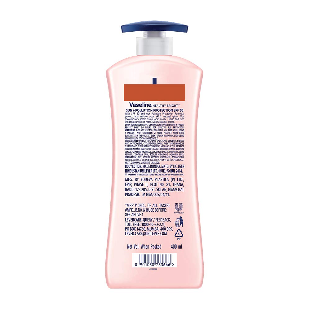 Vaseline Intensive Care Cocoa Glow & SPF 30 Sun Protection Body Lotion 400ml - Deep Moisturizing for Dry Skin, UV Defense & Pollution Shield - Perfect for Daily Hydration, Travel & Outdoor Activities