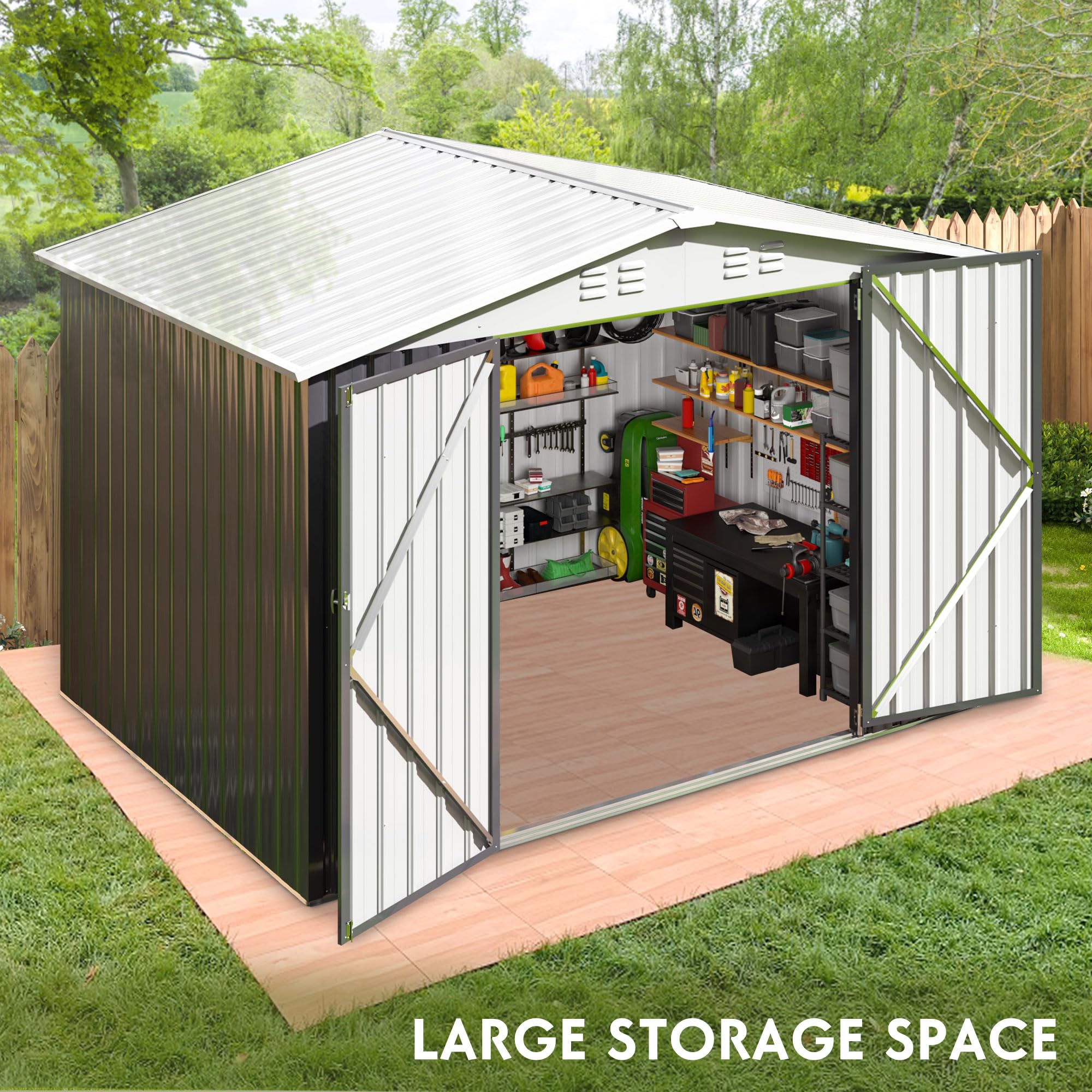 Polar Aurora 6x8 FT Outdoor Storage Shed - Heavy Duty Metal Garden Shed with Reinforced Frame Structure | Waterproof Tool Shed for Backyard, Patio, Lawn (White) | Perfect for Storing Gardening Tools, Lawn Equipment & Outdoor Furniture