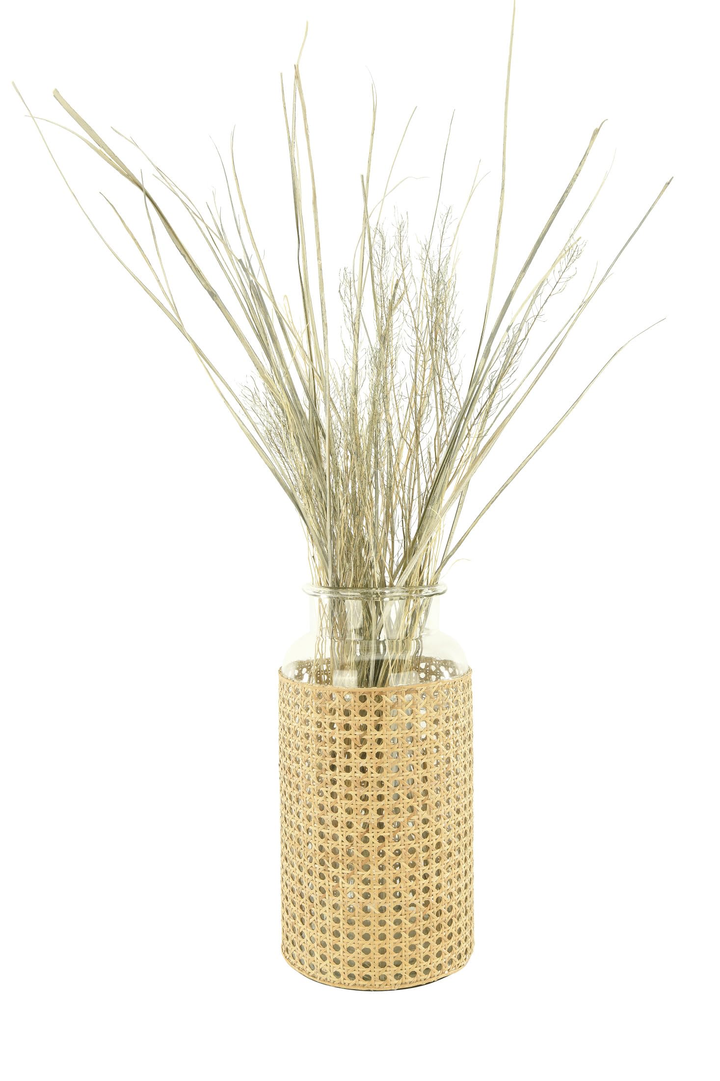 Bloomingville 14.5 Inch Tall Glass Vase with Woven Cane Sleeve - Beige Home Decor for Living Room, Dining Table, Wedding Centerpiece & Floral Arrangements