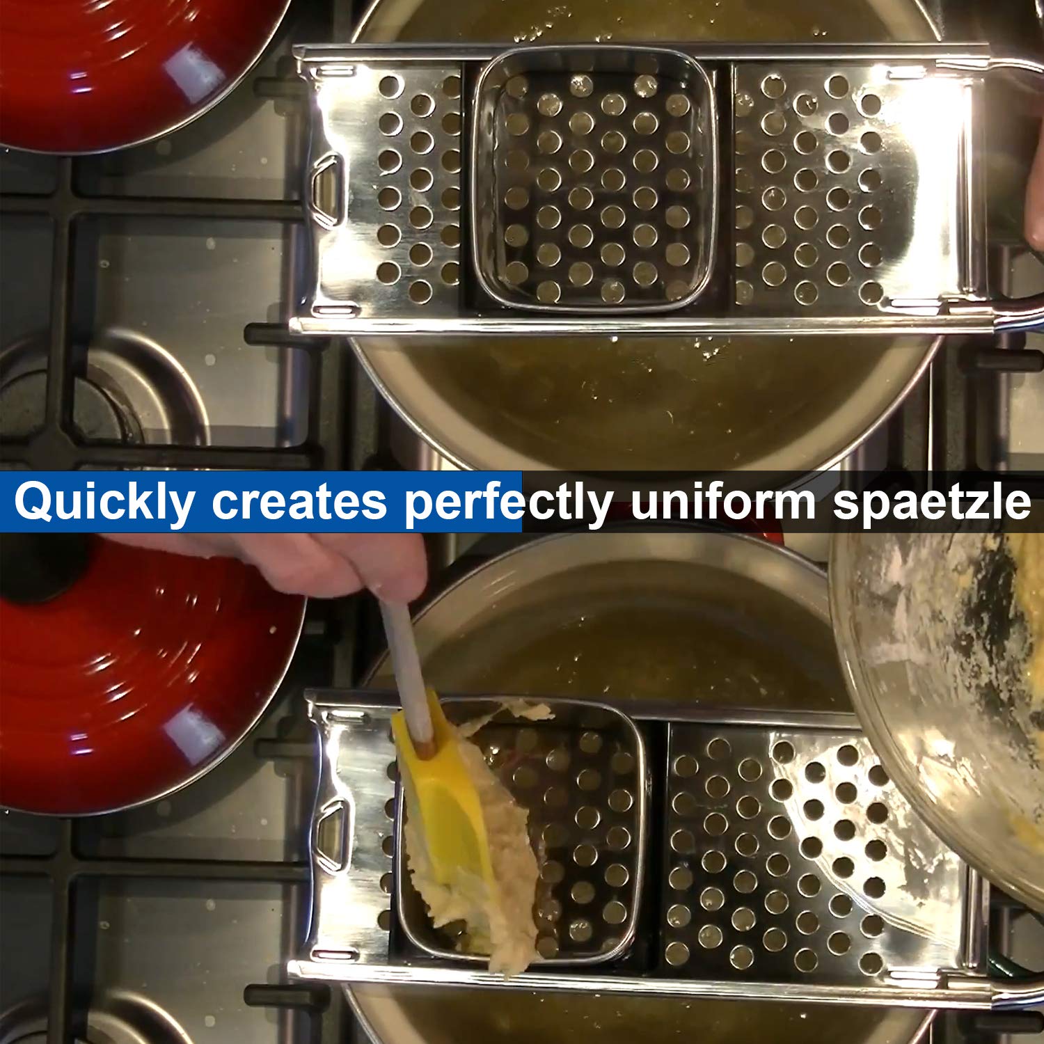 Premium Stainless Steel Spaetzle Maker - Traditional German Egg Noodle Press with Ergonomic Handle | Perfect for Homemade Pasta, Dumplings & Authentic European Cuisine