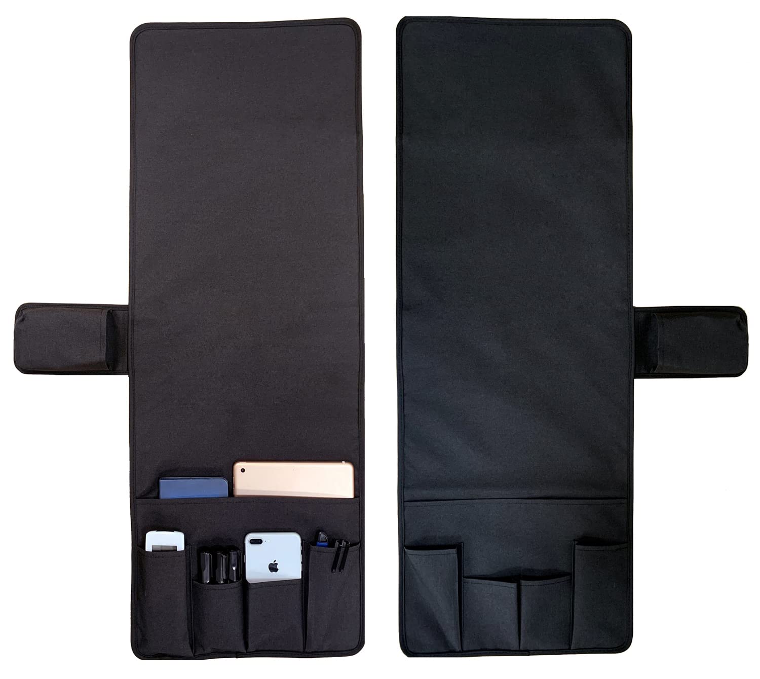 WANTY Sofa Armrest Organizer - Black Couch Caddy with Storage Pockets for Remote, Phone, Tablet, Books & Drinks | Perfect for Living Room, Bedroom & Office Use