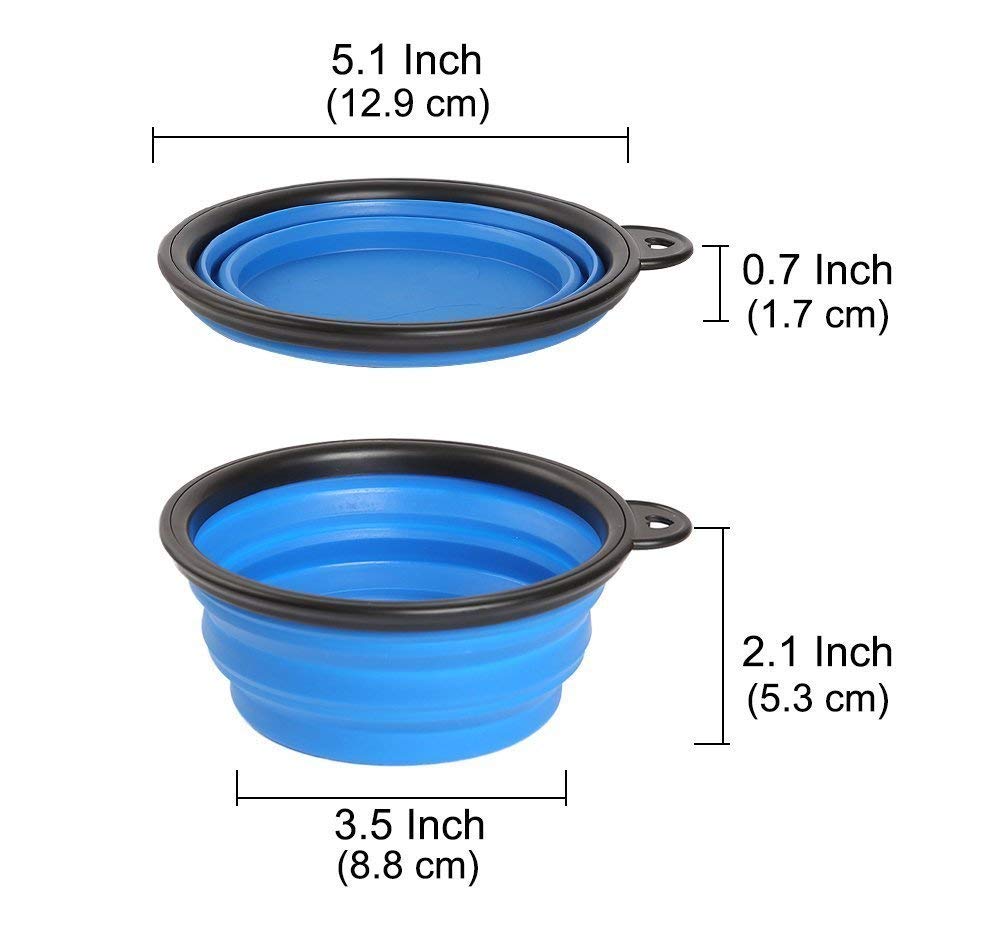 Collapsible Silicone Pet Bowl Set for Dogs & Cats - 2 Pack Travel Pop-Up Bowls with Carabiner (Orange & Blue) - Perfect for Hiking, Camping & Outdoor Adventures