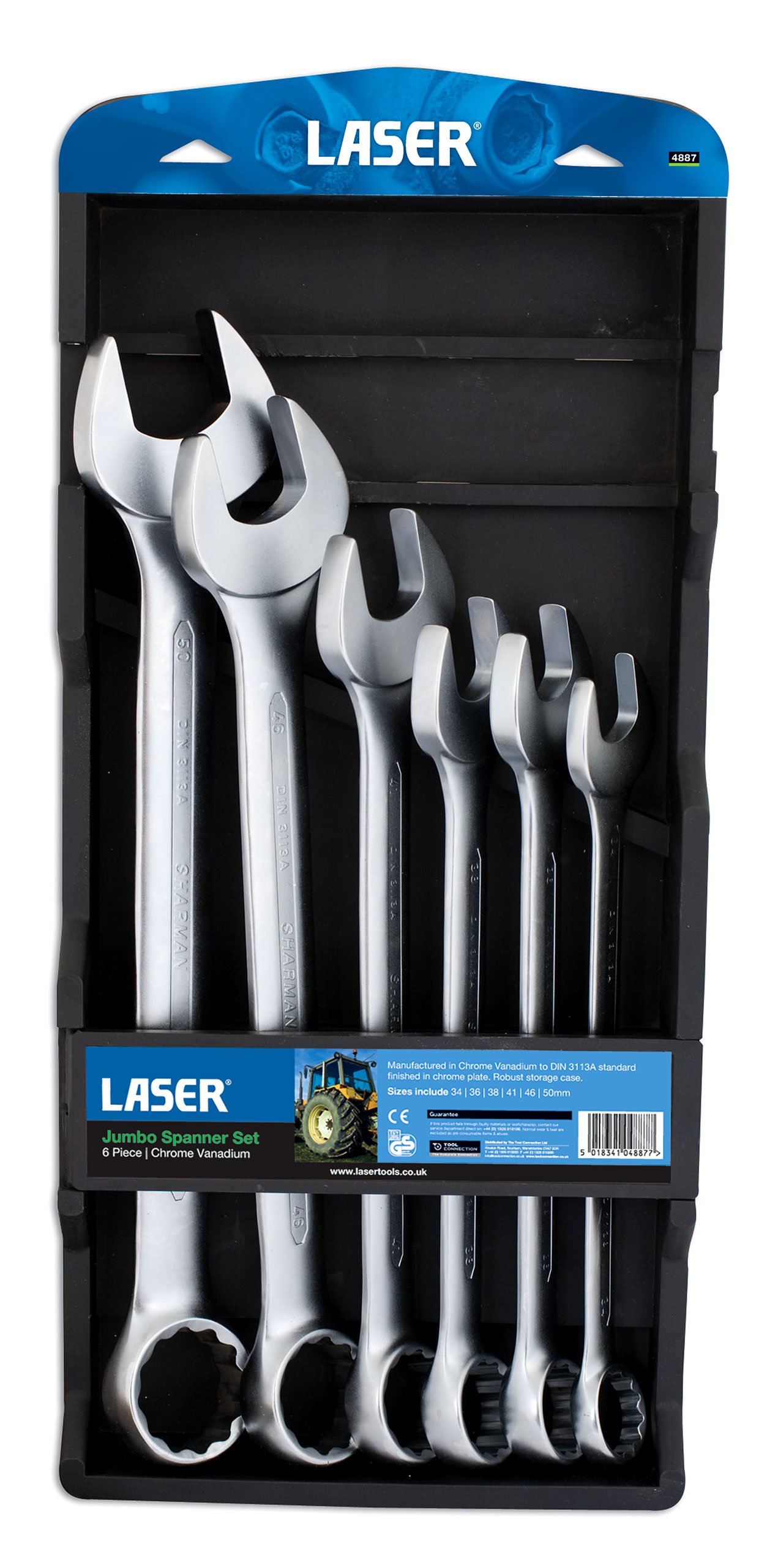 Laser 4887 Jumbo Combination Spanner Set 6pc - Professional Metric Wrench Kit for Automotive & DIY Repairs | Perfect for Mechanics, Home Improvement & Industrial Use