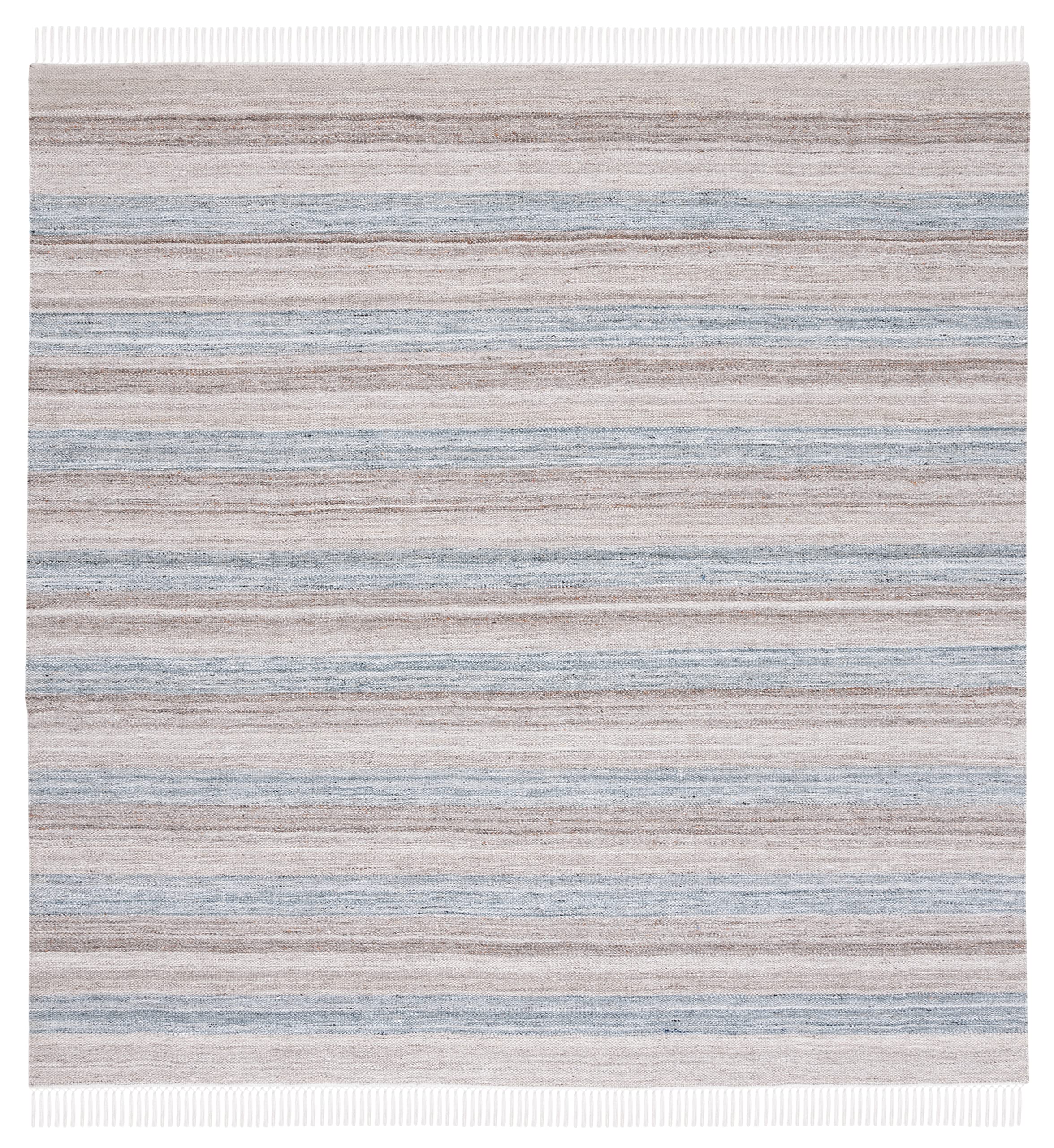 SAFAVIEH Striped Kilim Collection 7' Square Grey/Beige STK107F Flatweave Area Rug for Living Room, Dining Room & Bedroom - Soft & Durable Home Decor for Modern Spaces