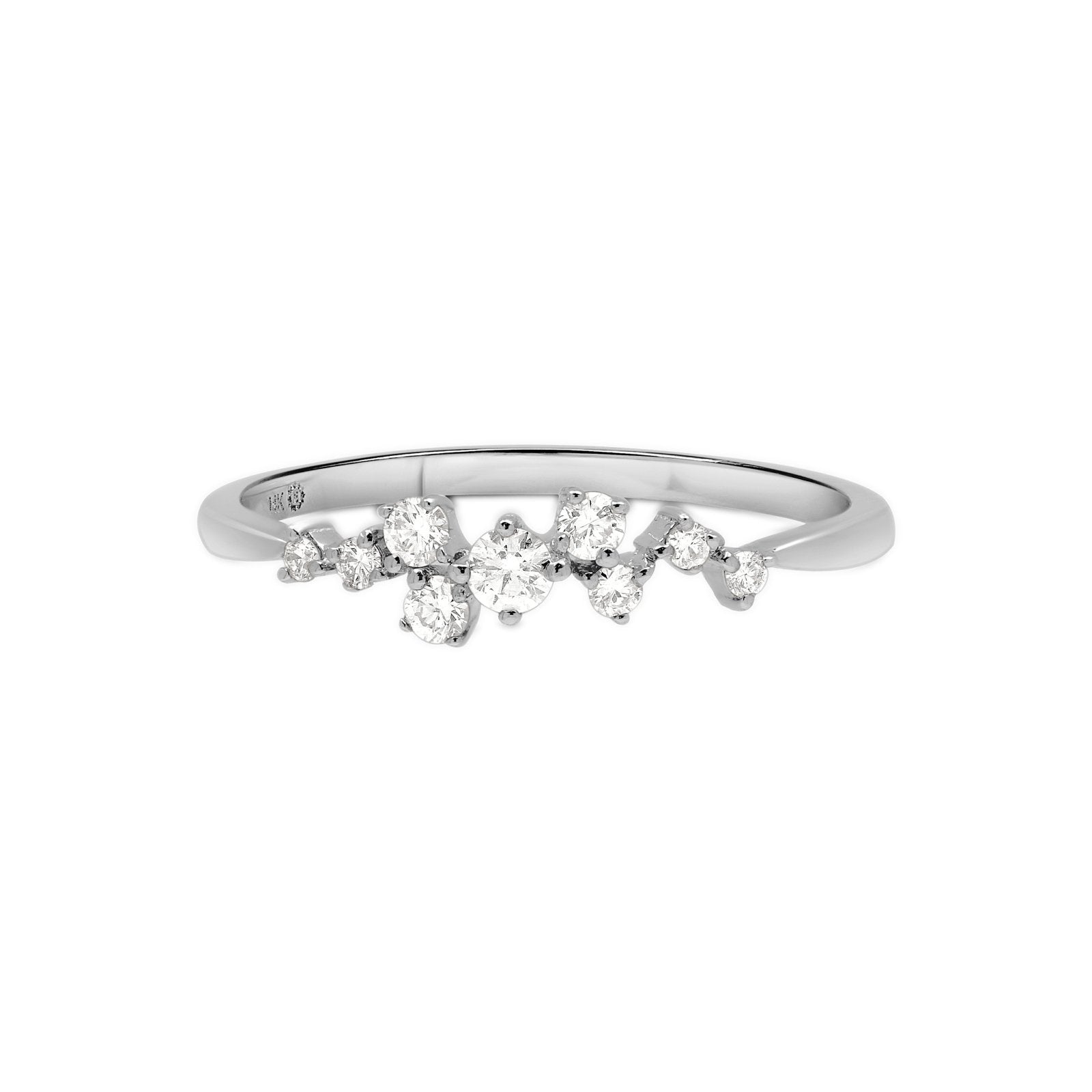 14K White Gold Diamond Cluster Half Eternity Band Ring - Elegant Wedding, Anniversary, or Engagement Jewelry Gift for Her