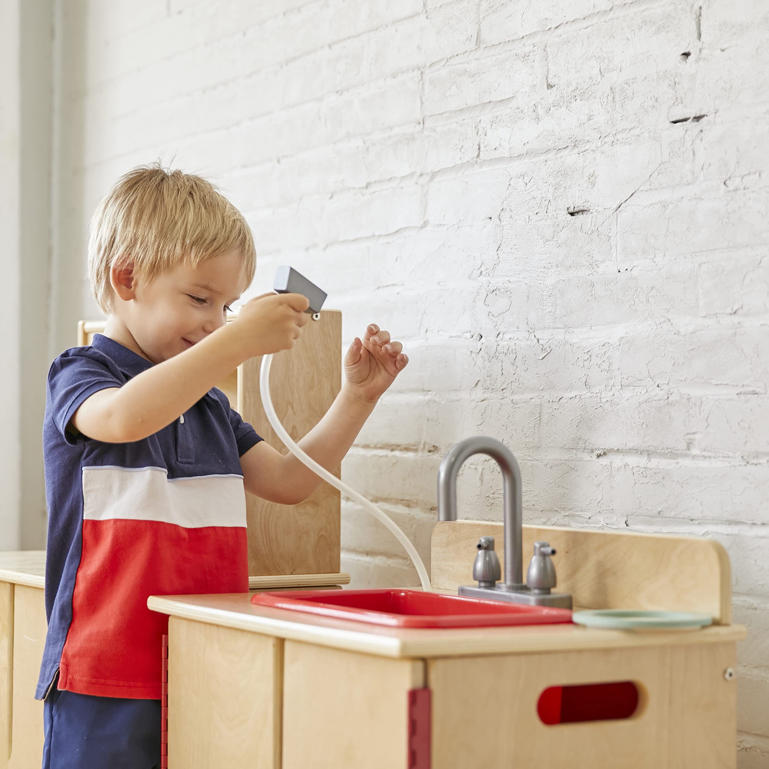 ECR4Kids Wooden Play Kitchen Sink Set - Natural Wood Pretend Play Sink for Kids - Perfect for Imaginative Play, Role-Playing & Early Childhood Development